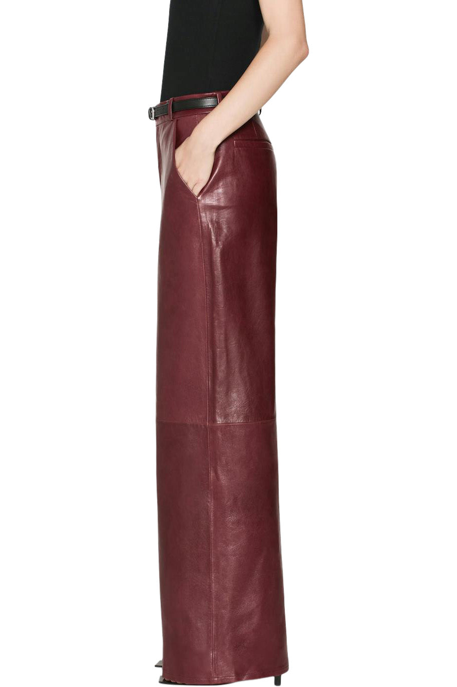 Frame Denim Wide Leather Trousers in Syrah Red