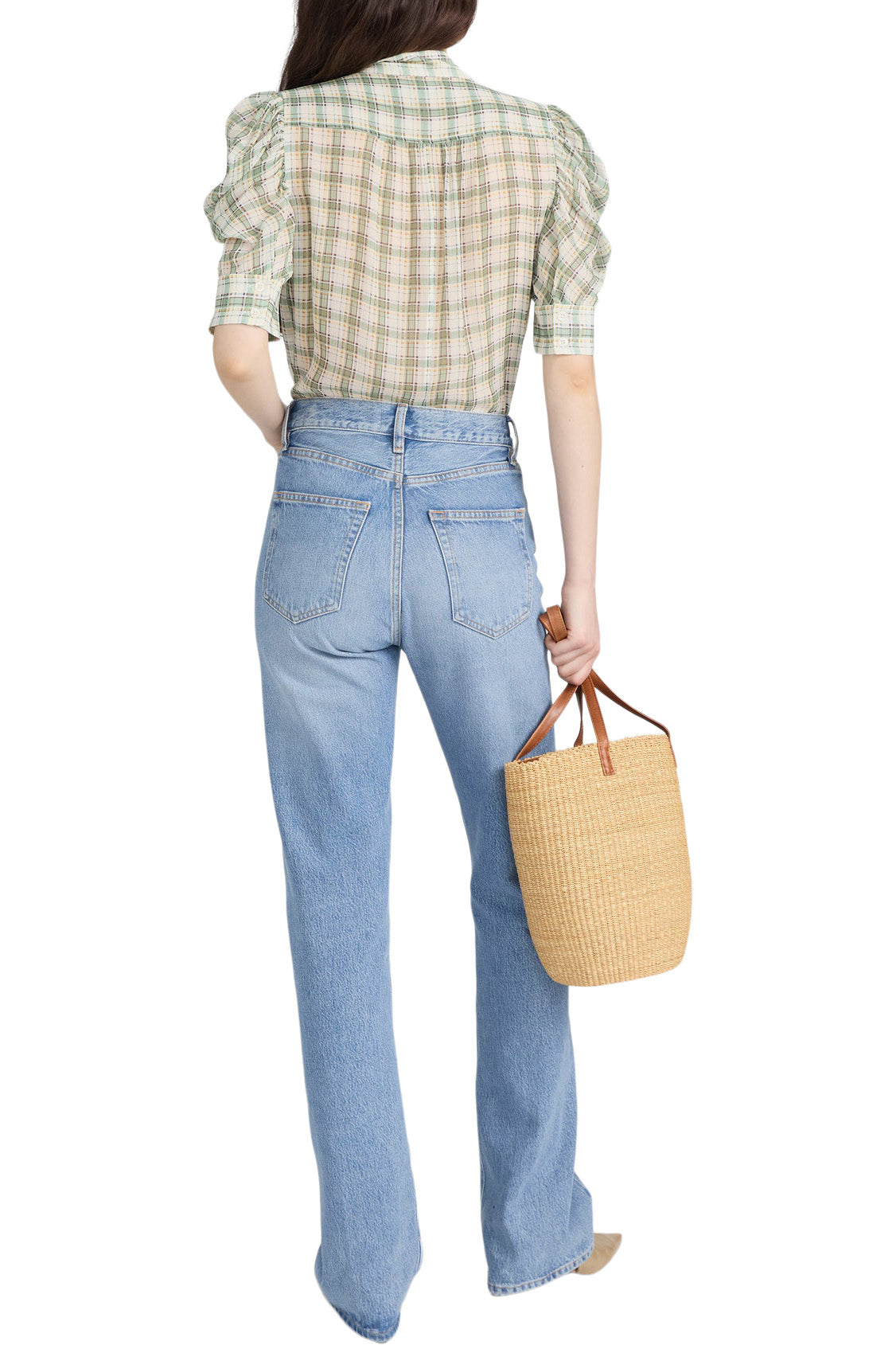 Frame Denim Gillian Top in Jade Green Plaid