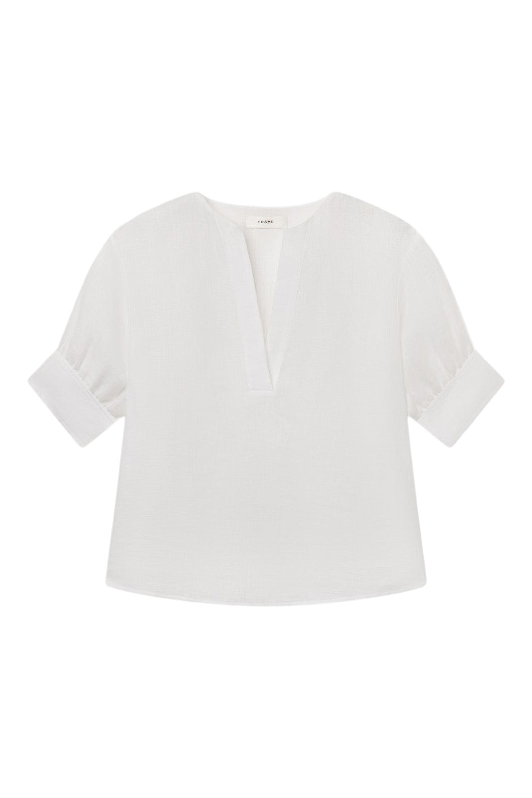 Frame Denim Linen V-Neck Popover Top in White