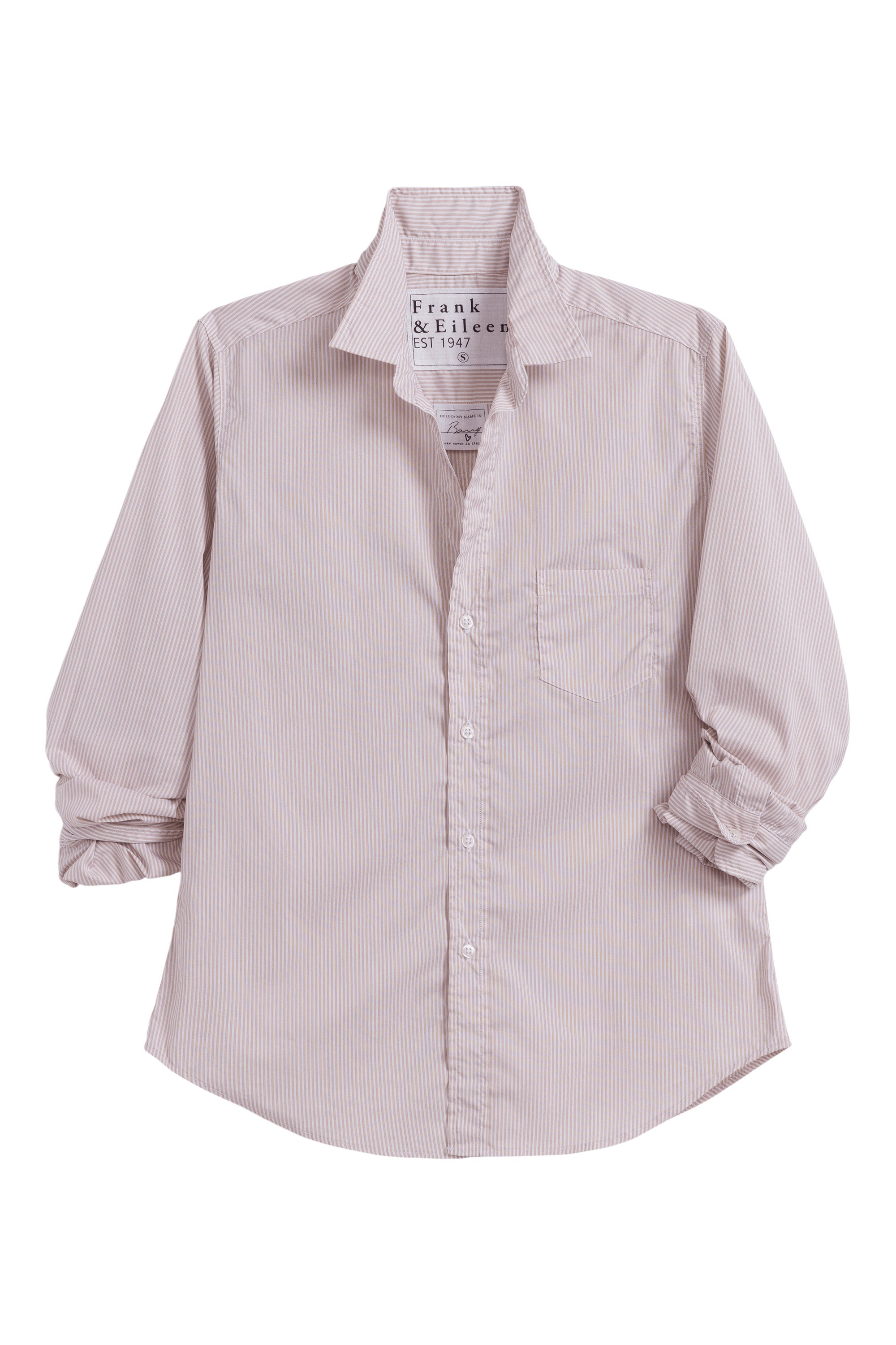 Frank & Eileen Barry Tailored Button Up Shirt in Tan Stripe