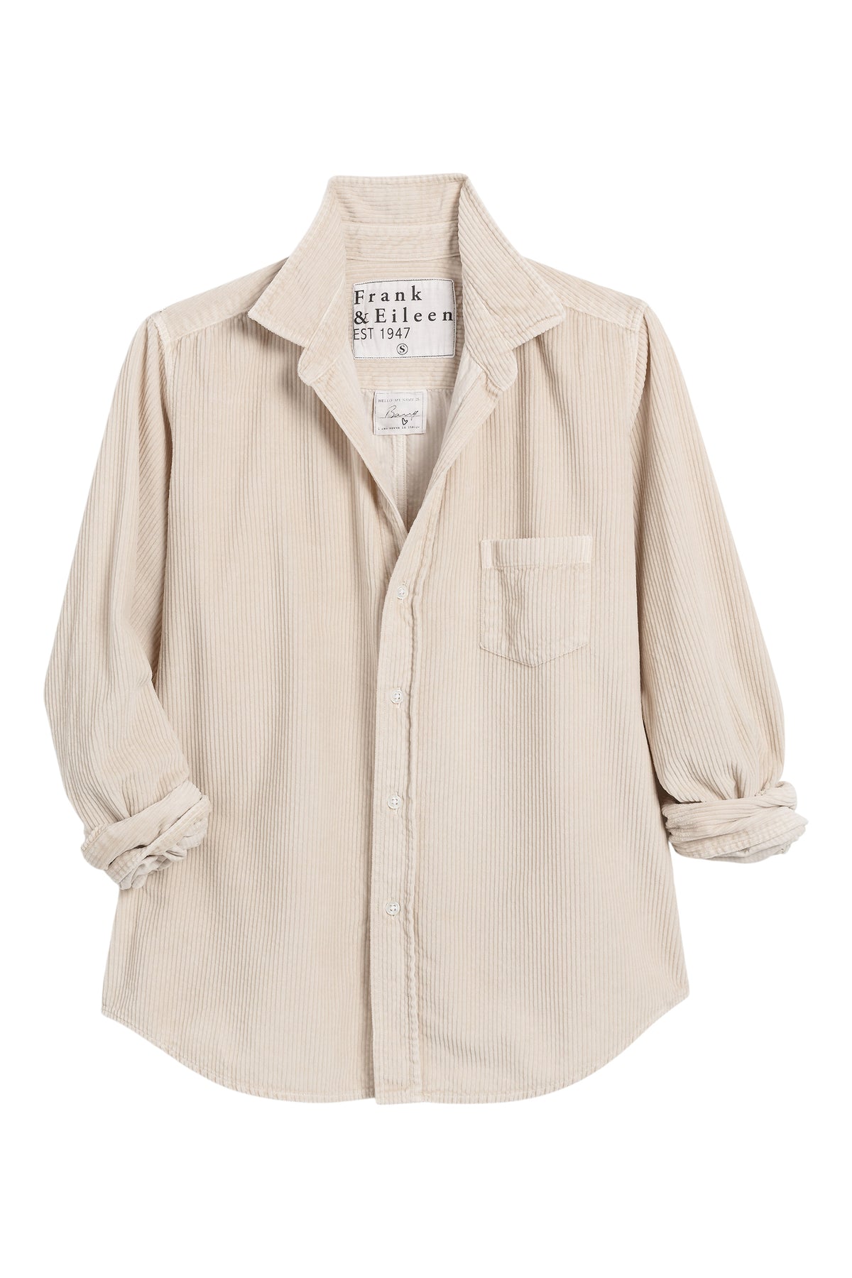 Frank & Eileen Barry Corduroy Tallored Button Up Shirt in Vintage White