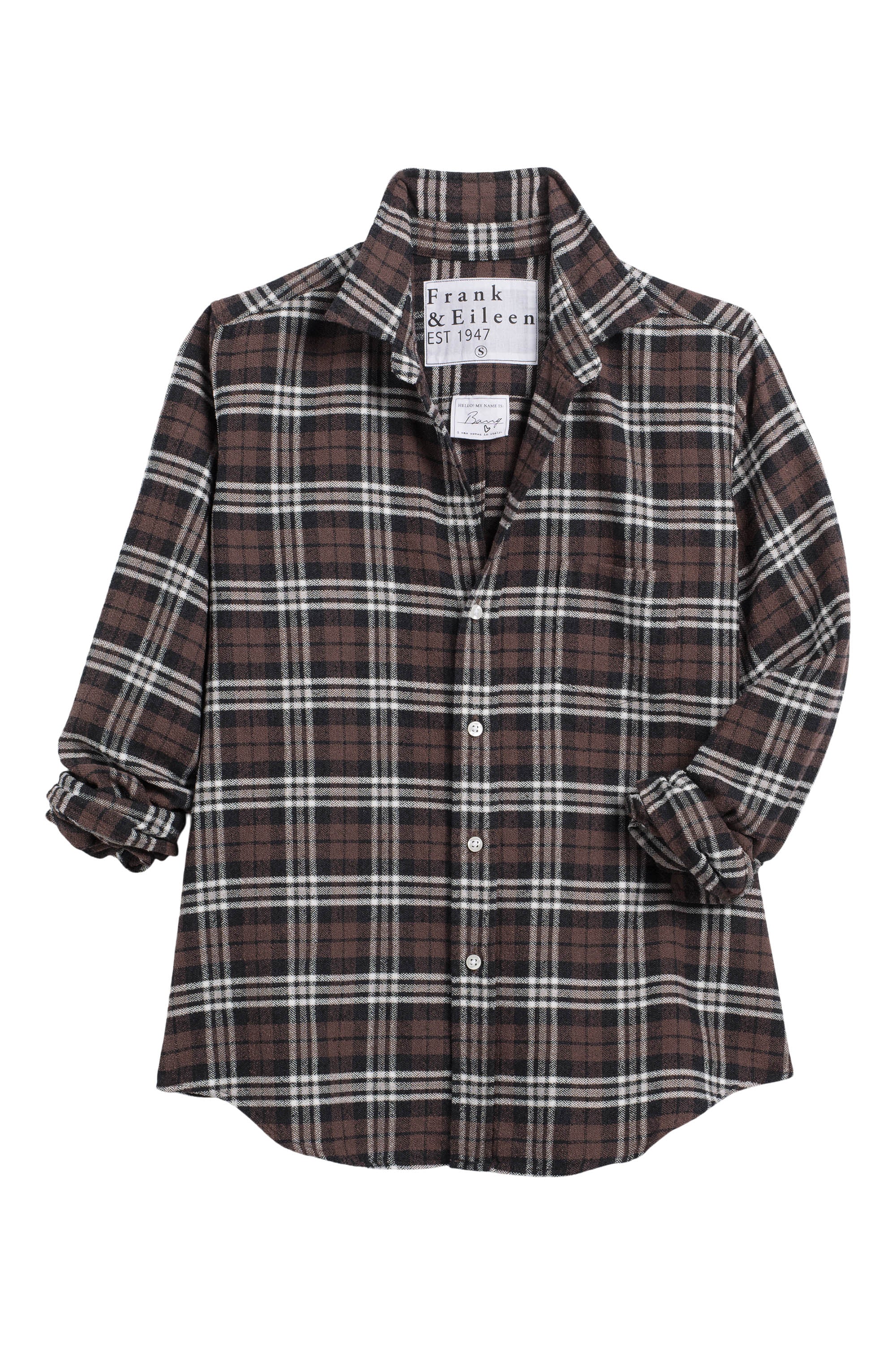Frank & Eileen Barry Tailored Button Up Shirt in Black, Brown, White Plaid