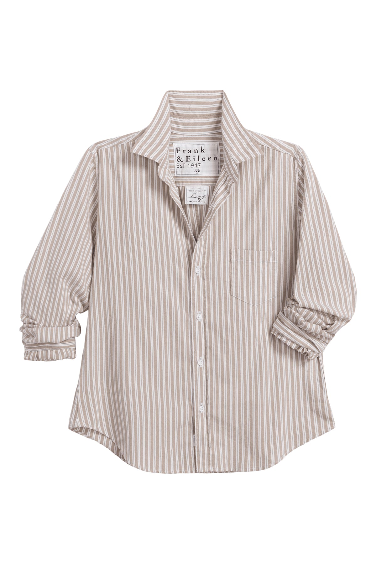 Frank & Eileen Barry Tailored Button up in Camel White Multi Stripe