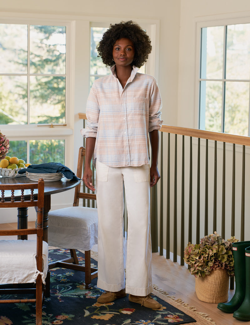 Frank & Eileen Eileen Flannel Relaxed Button Up Shirt in Sand Blue Plaid