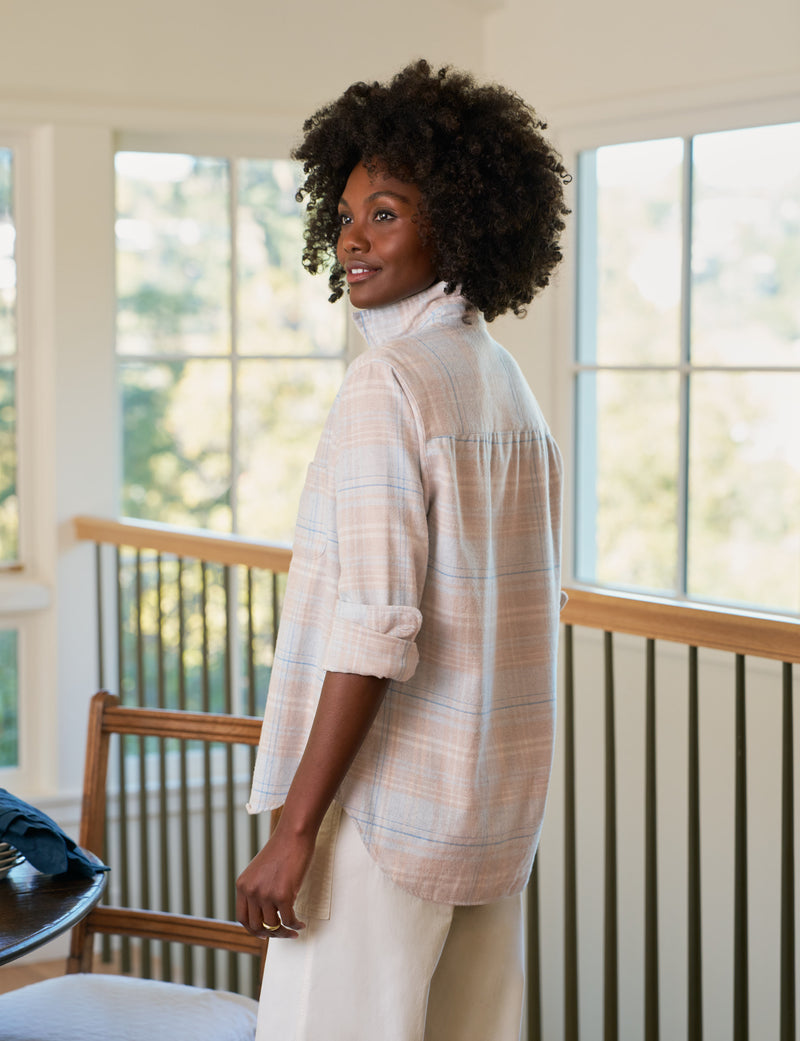 Frank & Eileen Eileen Flannel Relaxed Button Up Shirt in Sand Blue Plaid