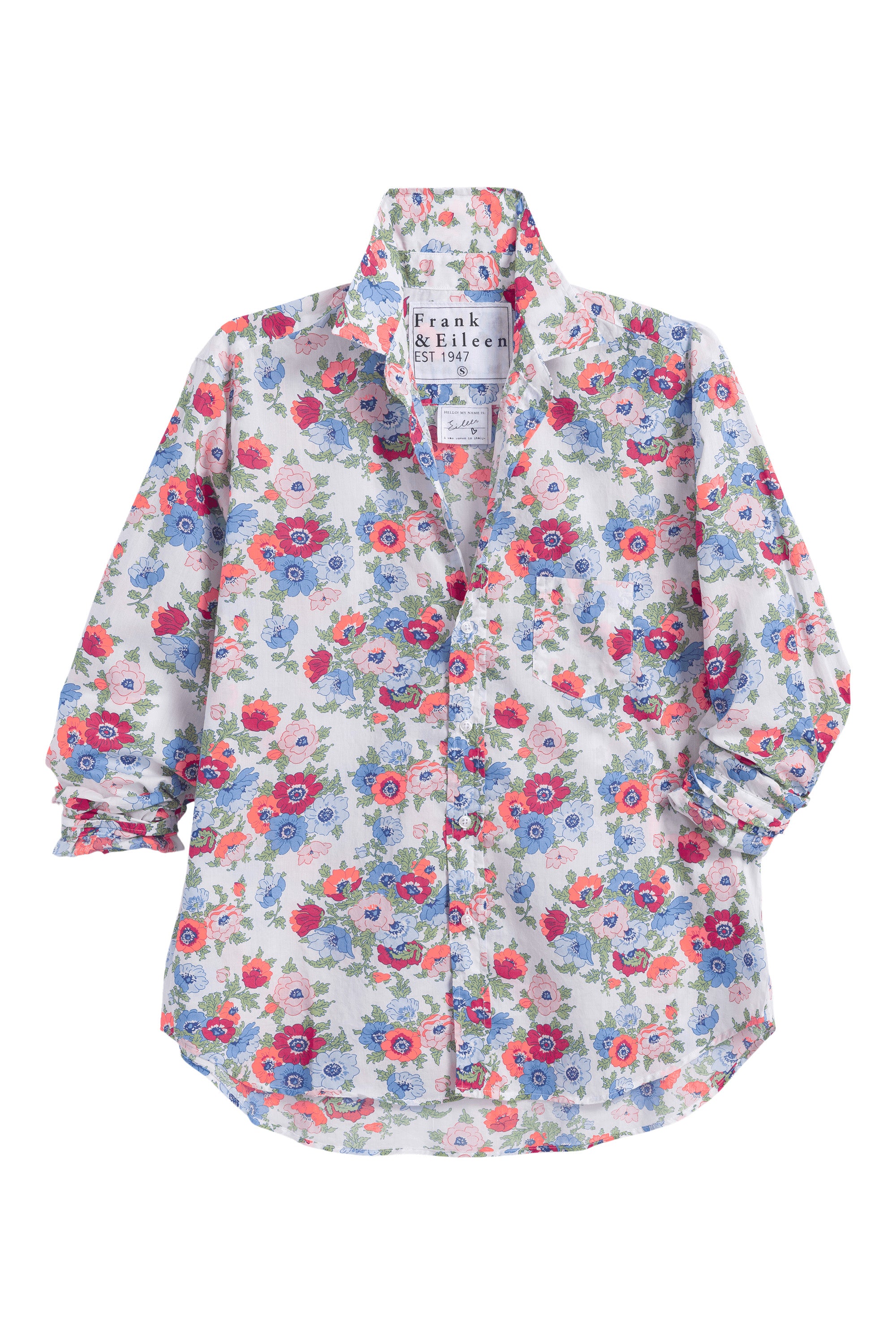 Frank & Eileen Eileen Linen Relaxed Button Up Shirt in Pink Red Blue Flowers