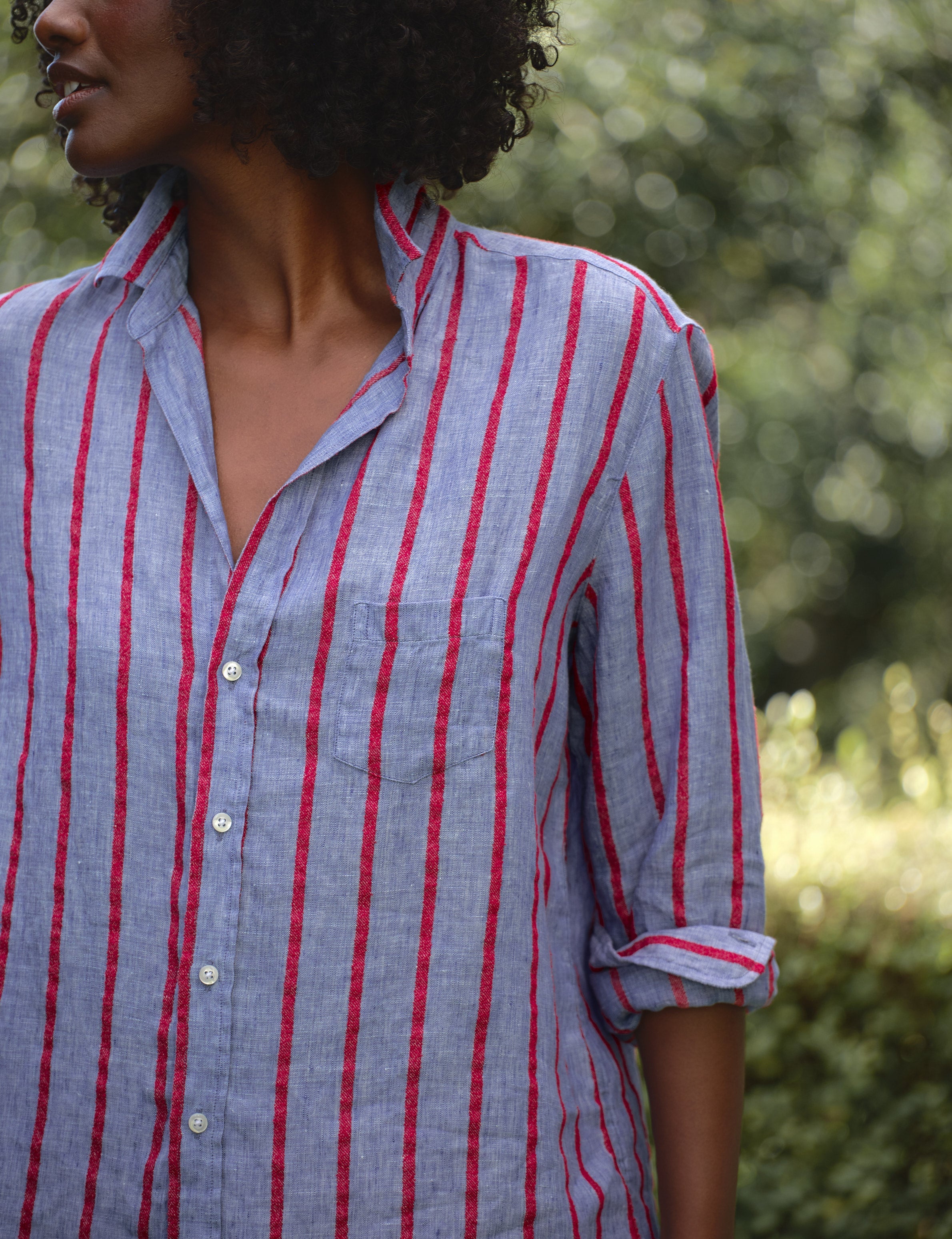 Frank & Eileen Eileen Relaxed Button Up Shirt in Blue Red Textured Stripe
