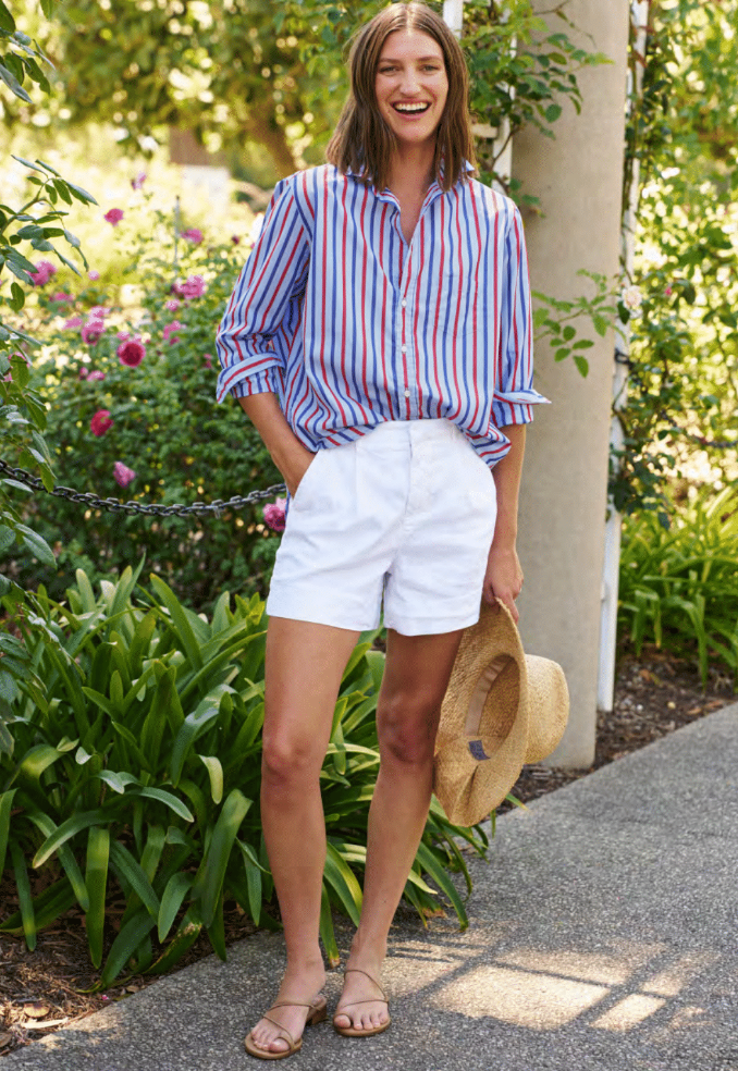 Frank & Eileen Eileen Relaxed Button Up Shirt in Blue, Navy, Red Stripe