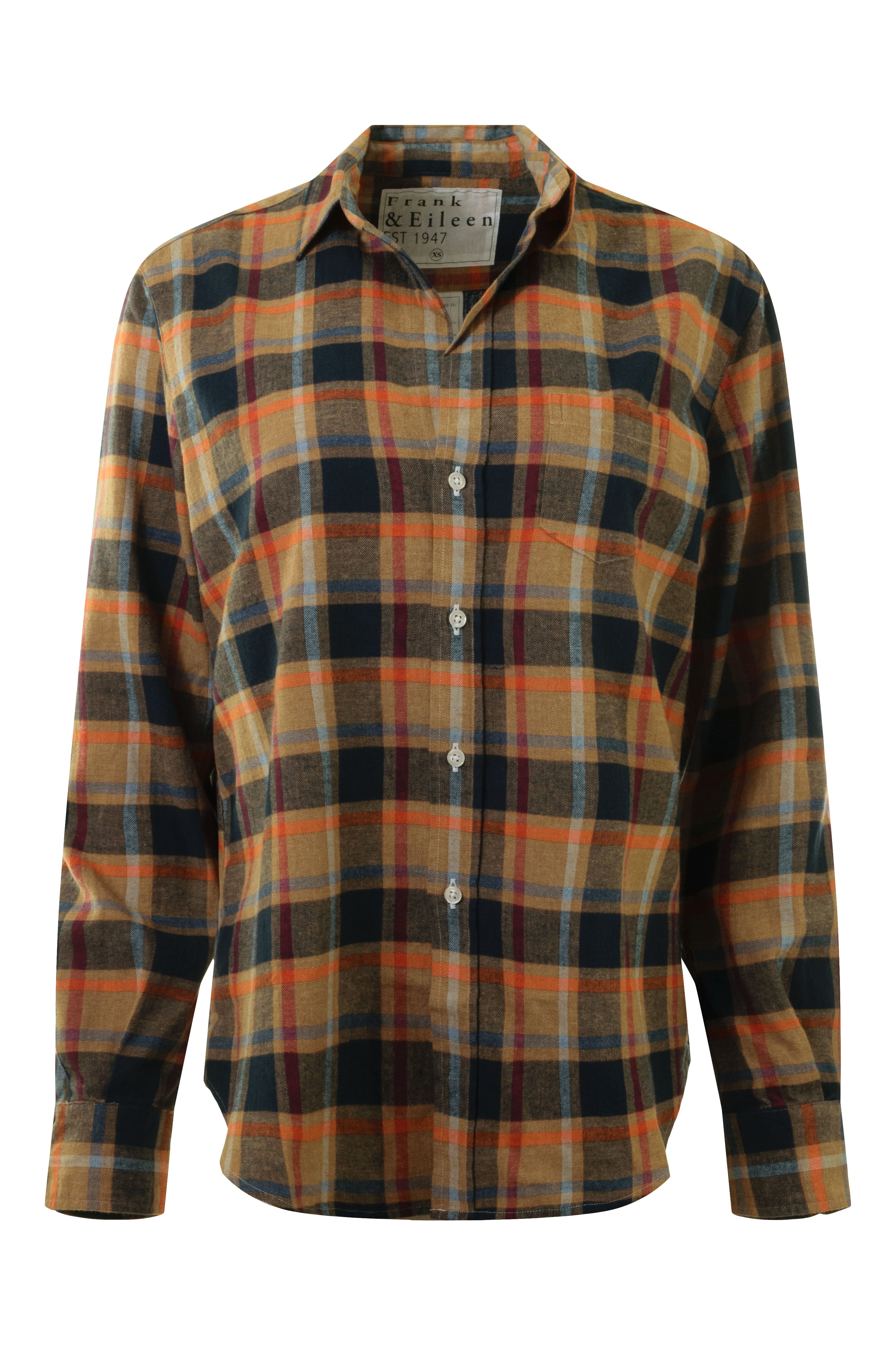 Frank & Eileen Eileen Relaxed Button Up Shirt in Gold Navy Orange Plaid