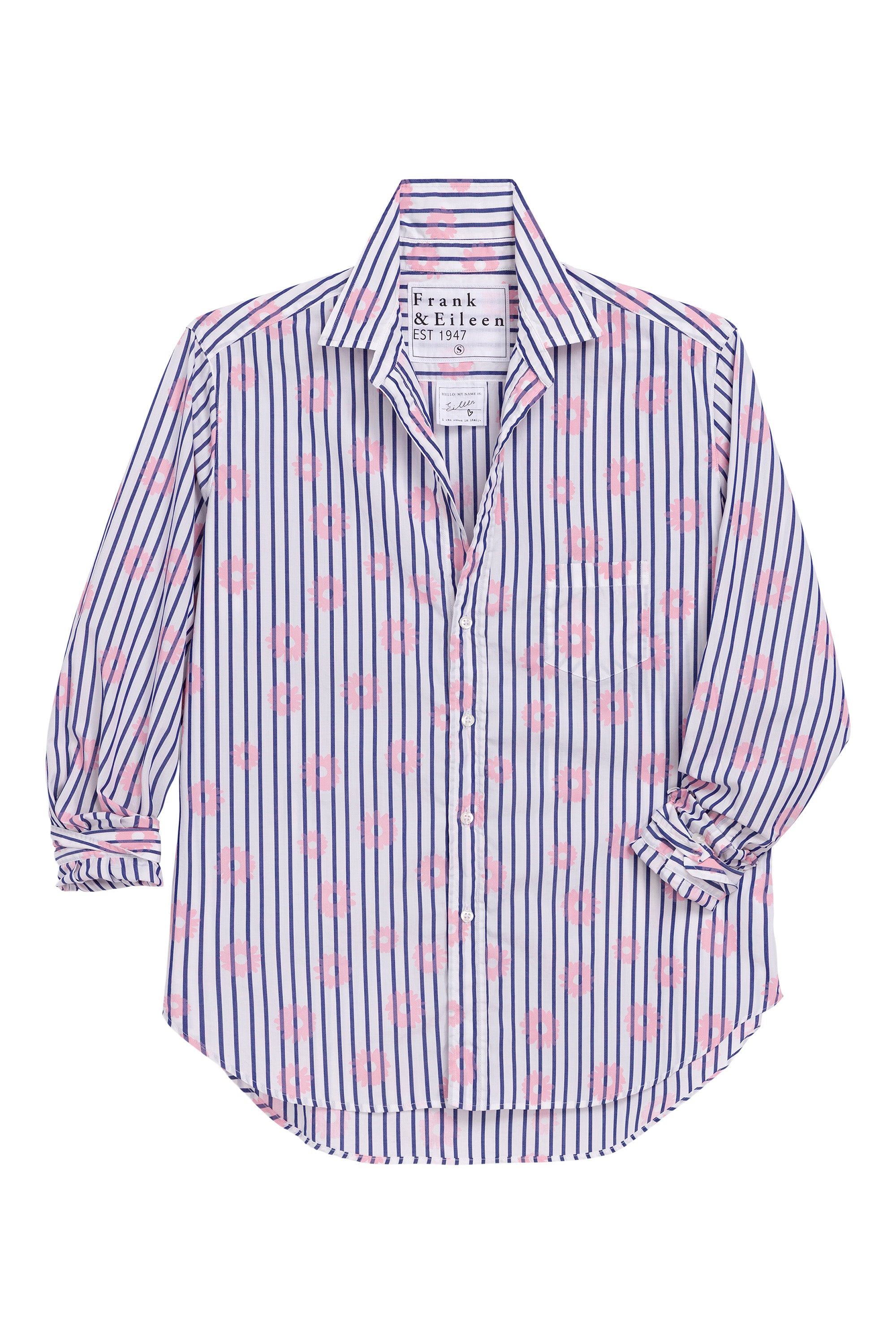 Frank & Eileen Eileen Relaxed Button Up Shirt in Pink Flowers Blue Stripe