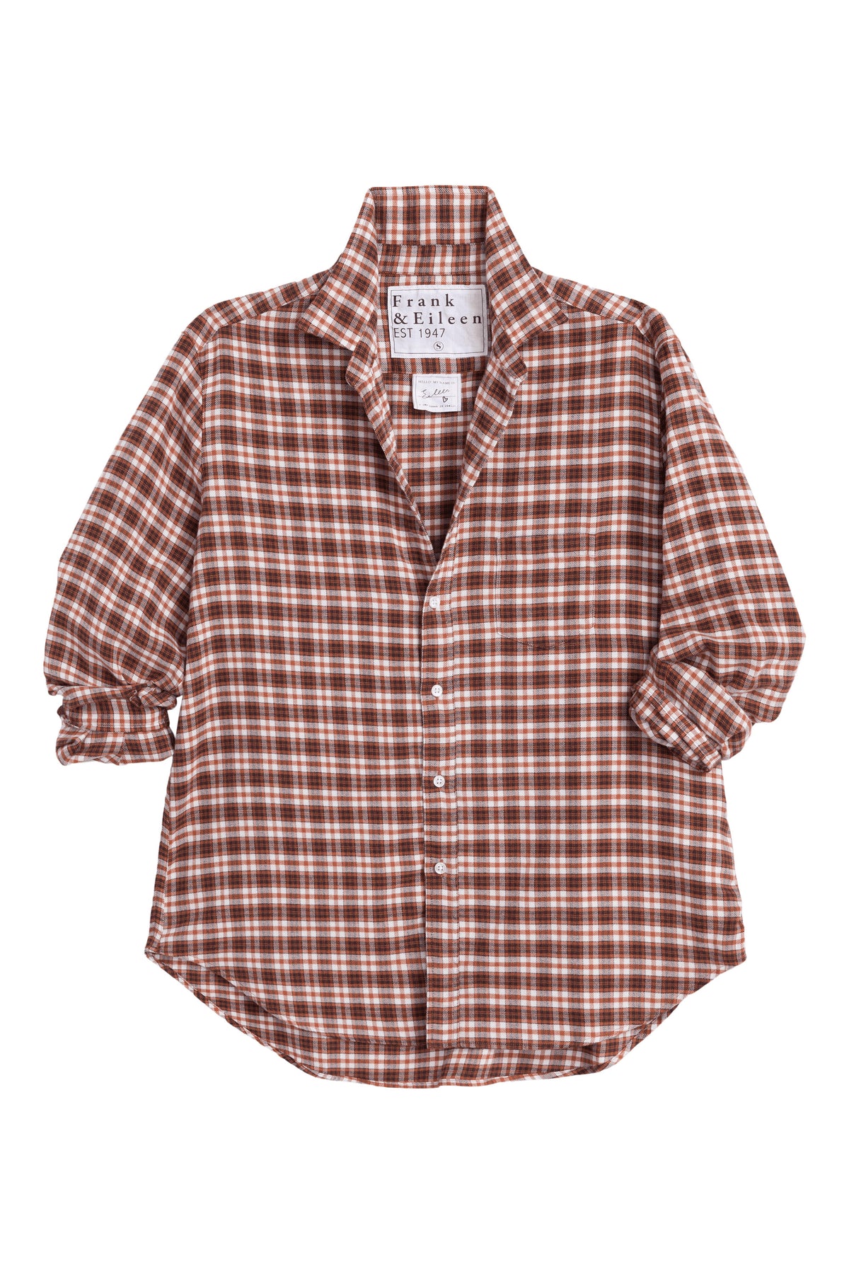 Frank & Eileen Eileen Relaxed Button Up Shirt in Pumpkin White Small Plaid
