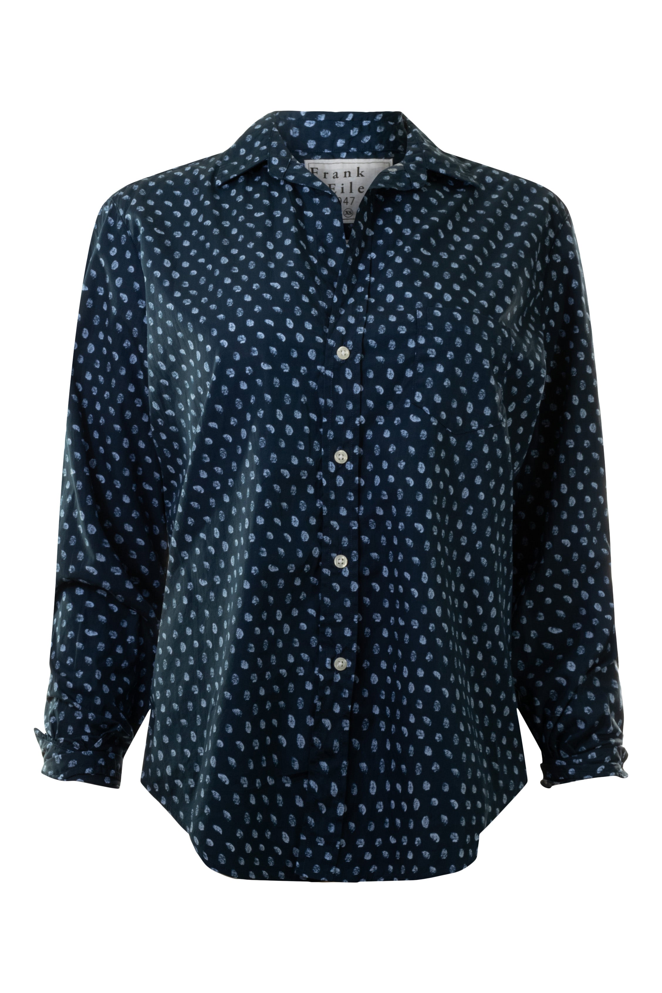 Frank & Eileen Eileen Relaxed Button Up Shirt in Messy Navy with Blue Dots