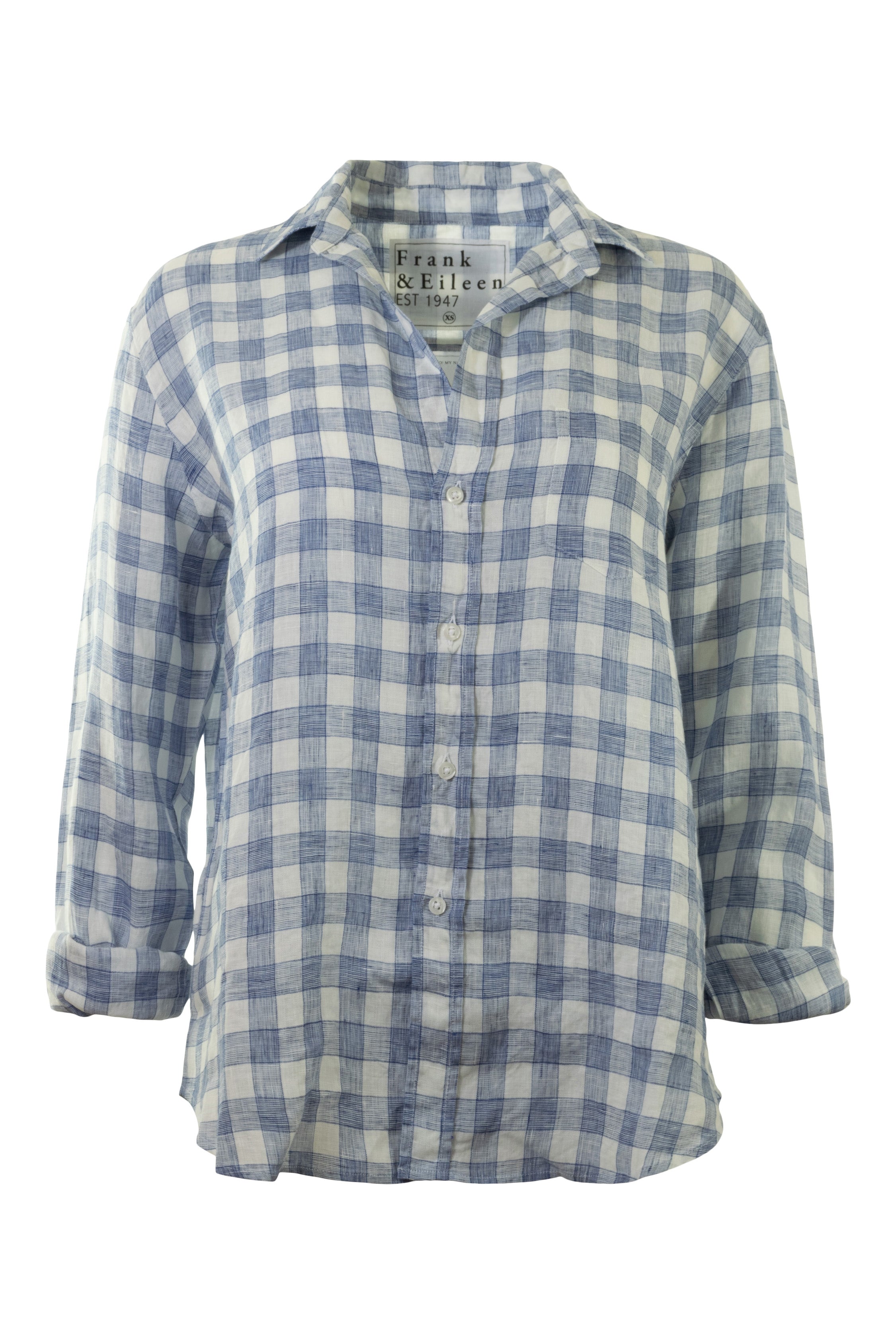 Frank & Eileen Eileen Relaxed Button Up Shirt in White, Blue Textured Check