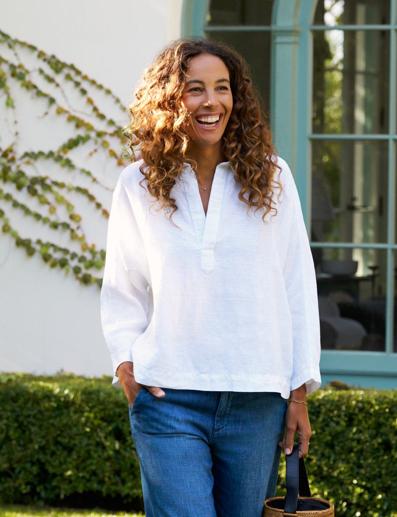 Frank & Eileen Gabi Popover Shirt in White Linen