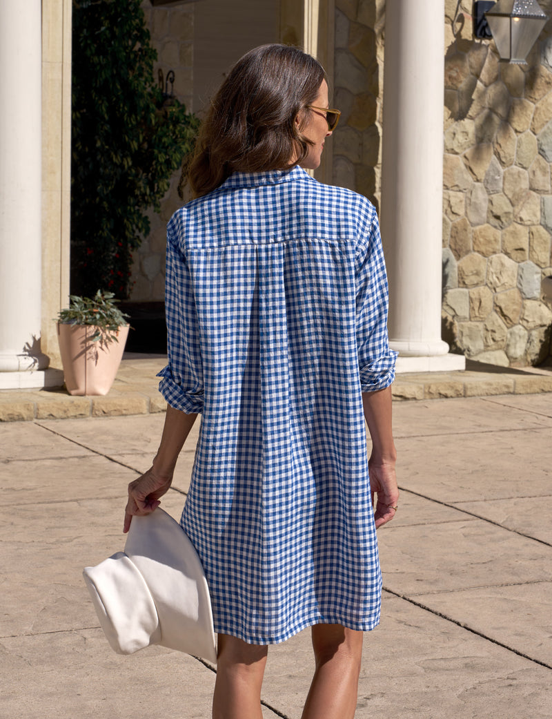 Frank & Eileen Hunter Step Hem Shirtdress in Blue Check