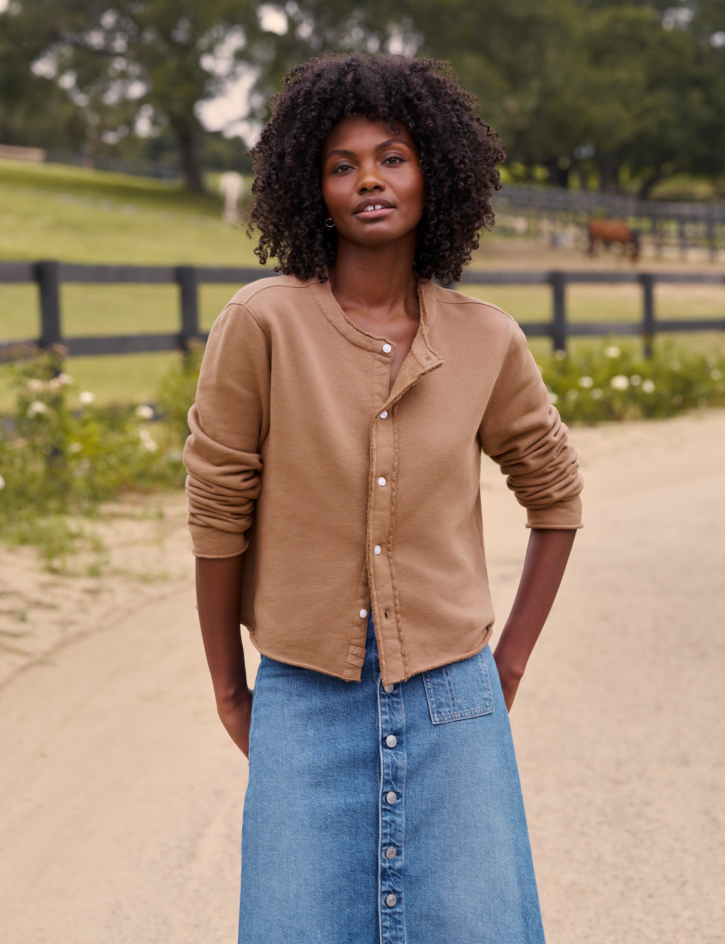 Frank & Eileen Jackie Sweatshirt Cardigan in Chai