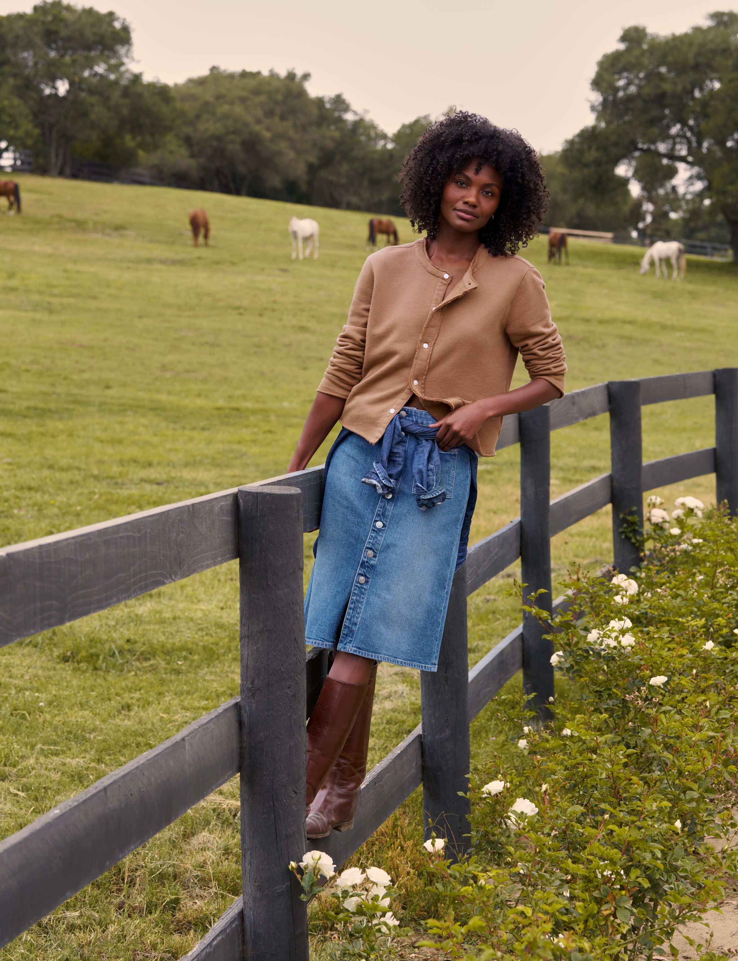Frank & Eileen Jackie Sweatshirt Cardigan in Chai
