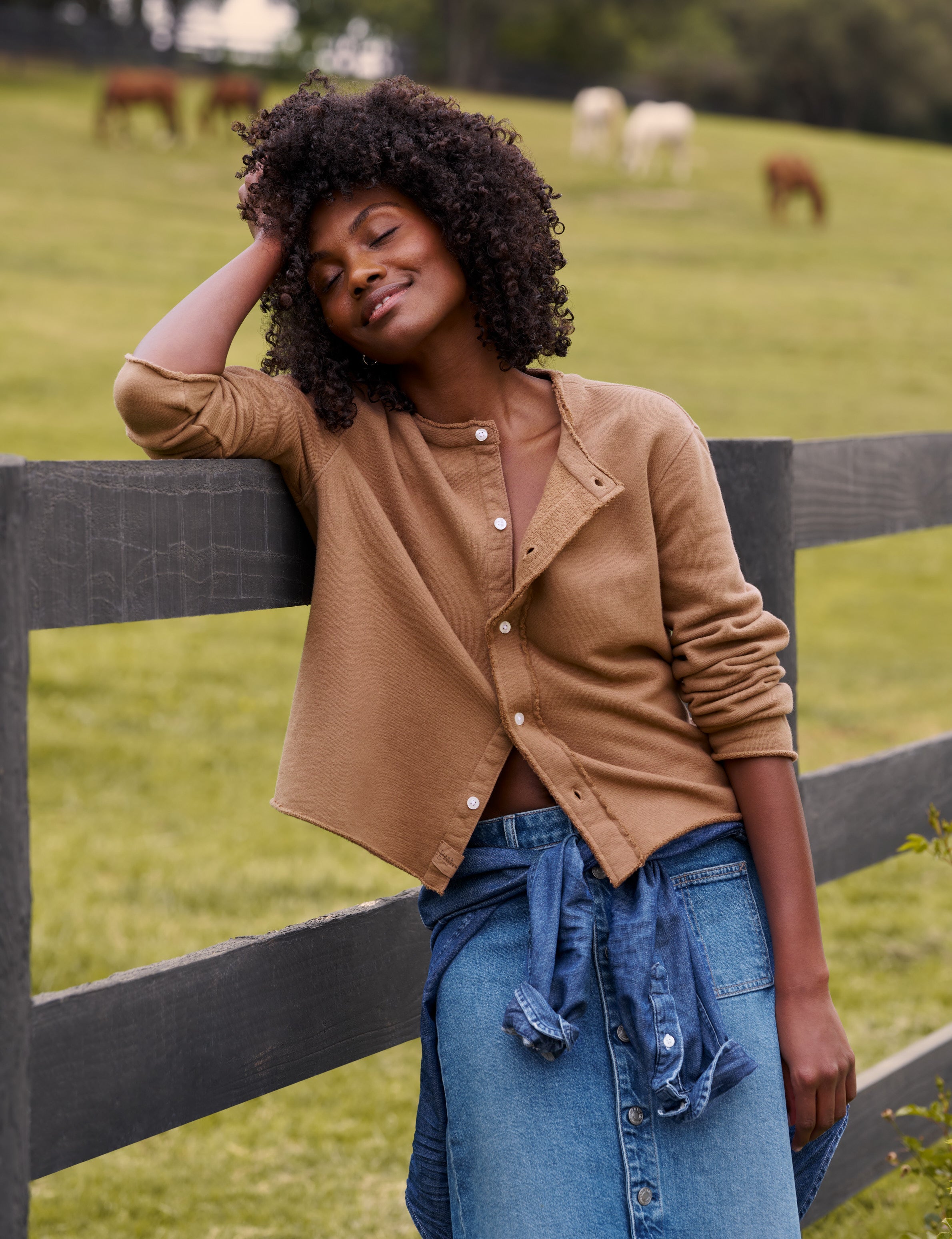 Frank & Eileen Jackie Sweatshirt Cardigan in Chai
