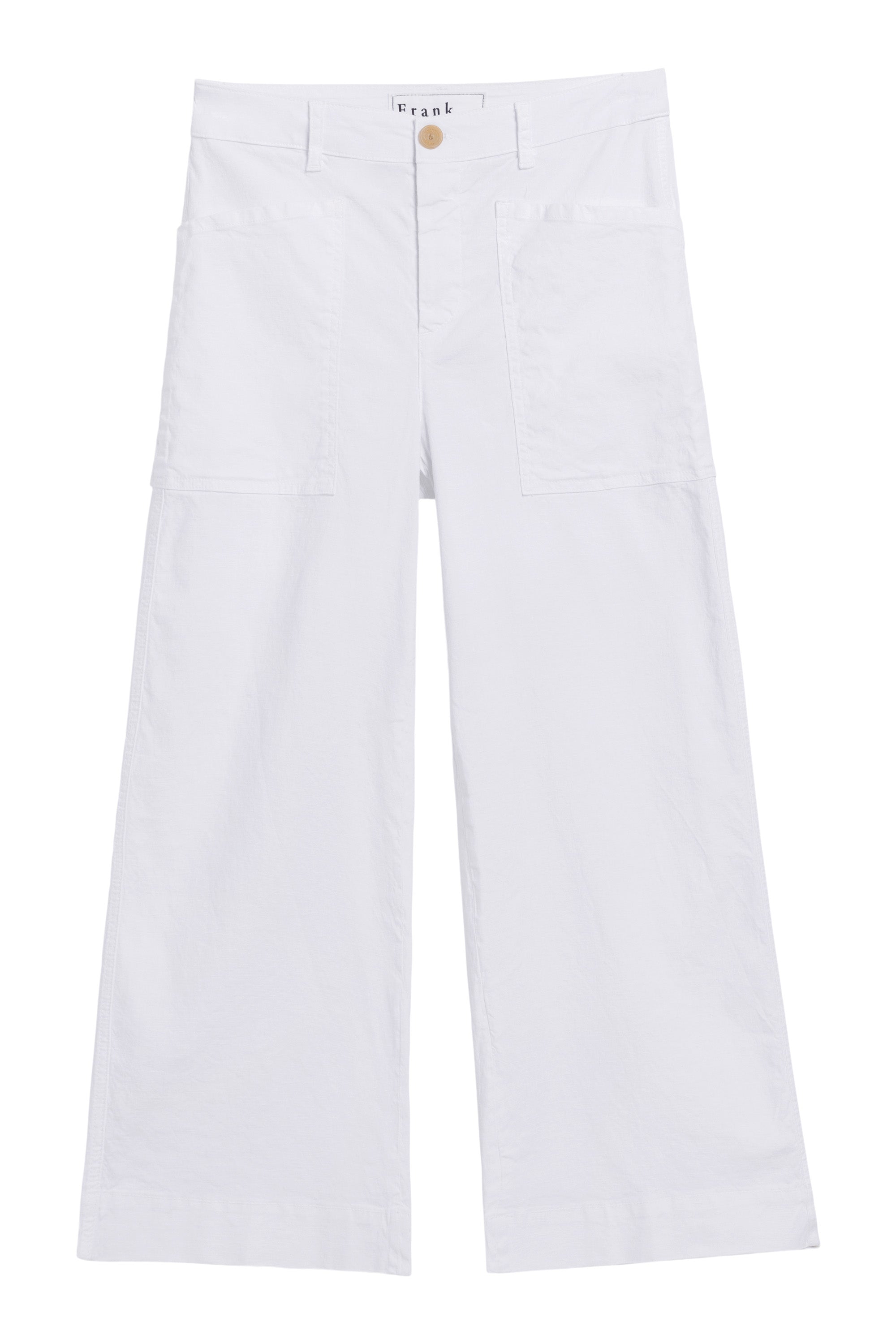 Frank & Eileen Limerick Cropped Wide-Leg Carpenter Pant in White Linen