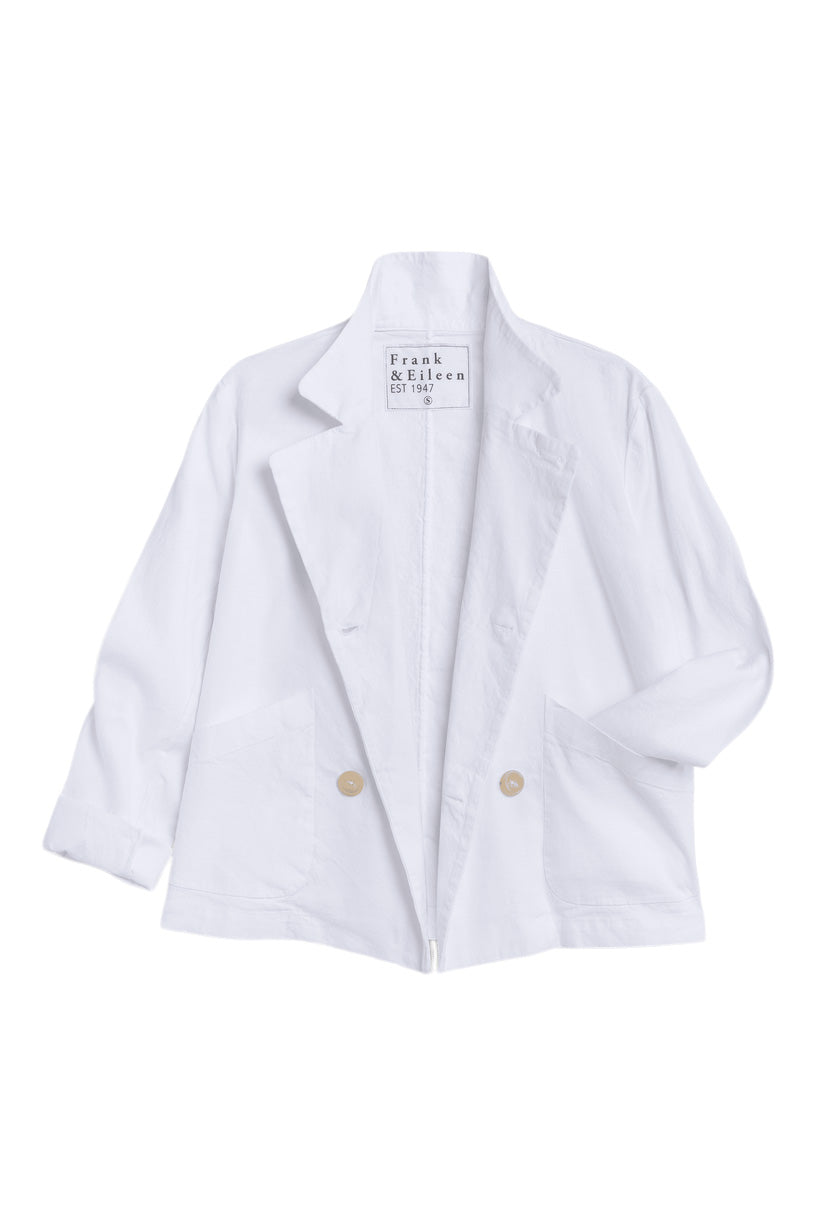 Frank & Eileen Mini Belfast 
Cropped English Peacoat in White Linen