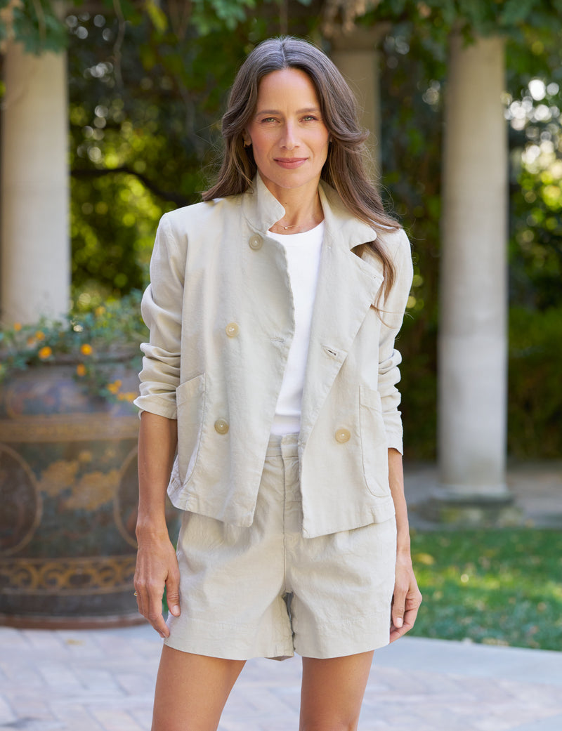 Frank & Eileen Mini Belfast Cropped Peacoat in Cement Linen