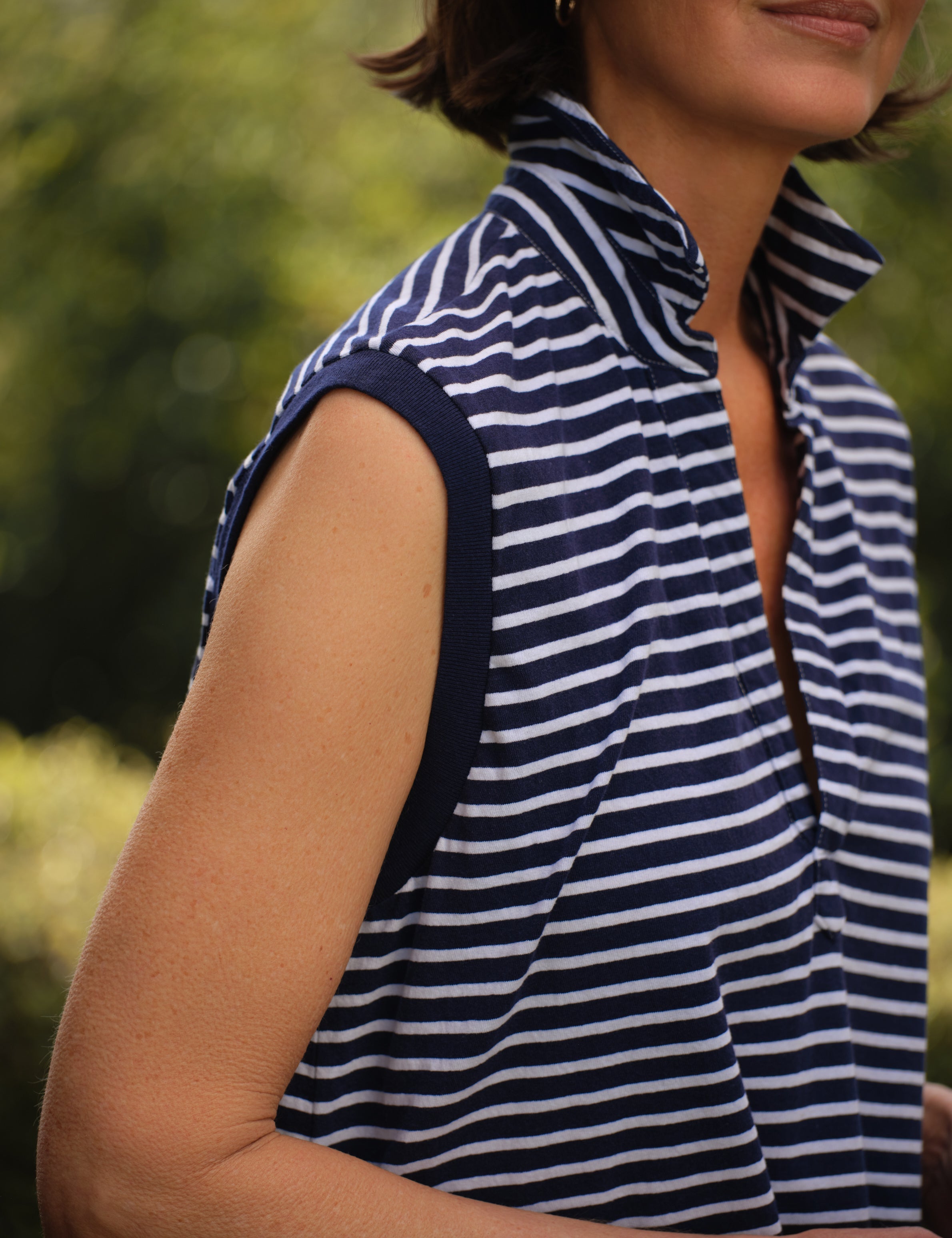 Frank & Eileen Olivia 
Popover Henley Tank in Yacht Stripe