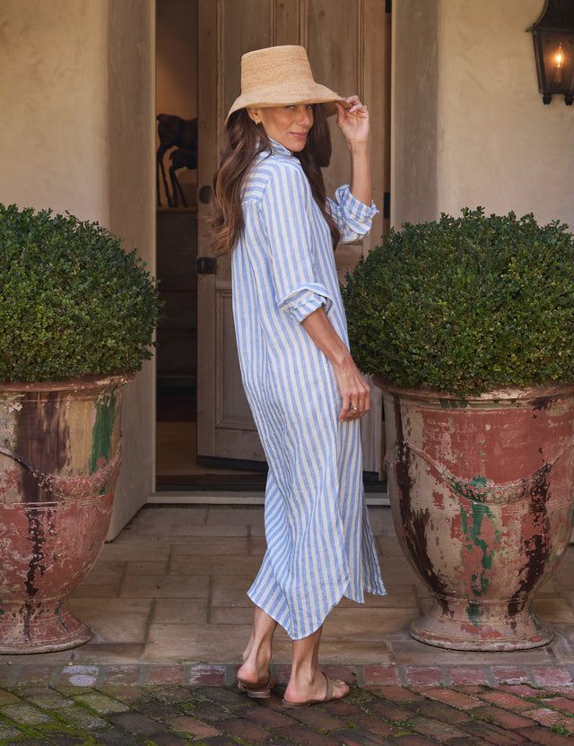 Frank & Eileen Rory Maxi Shirtdress in Wide White, Blue Stripes