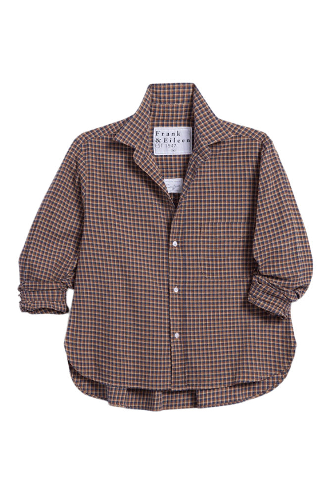 Frank & Eileen Silvio Untuckable Button Up Shirt in Brown Blue Small Plaid