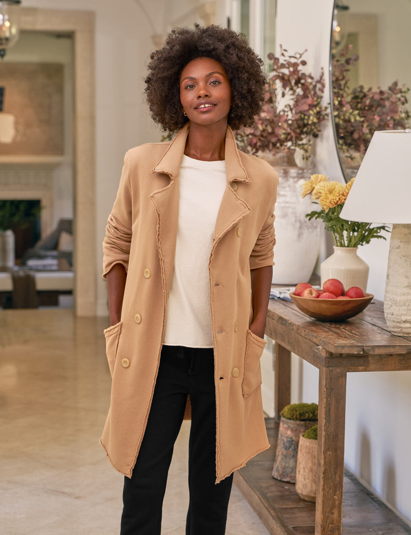 Frank & Eileen Sweatshirt Trench Coat in Camel
