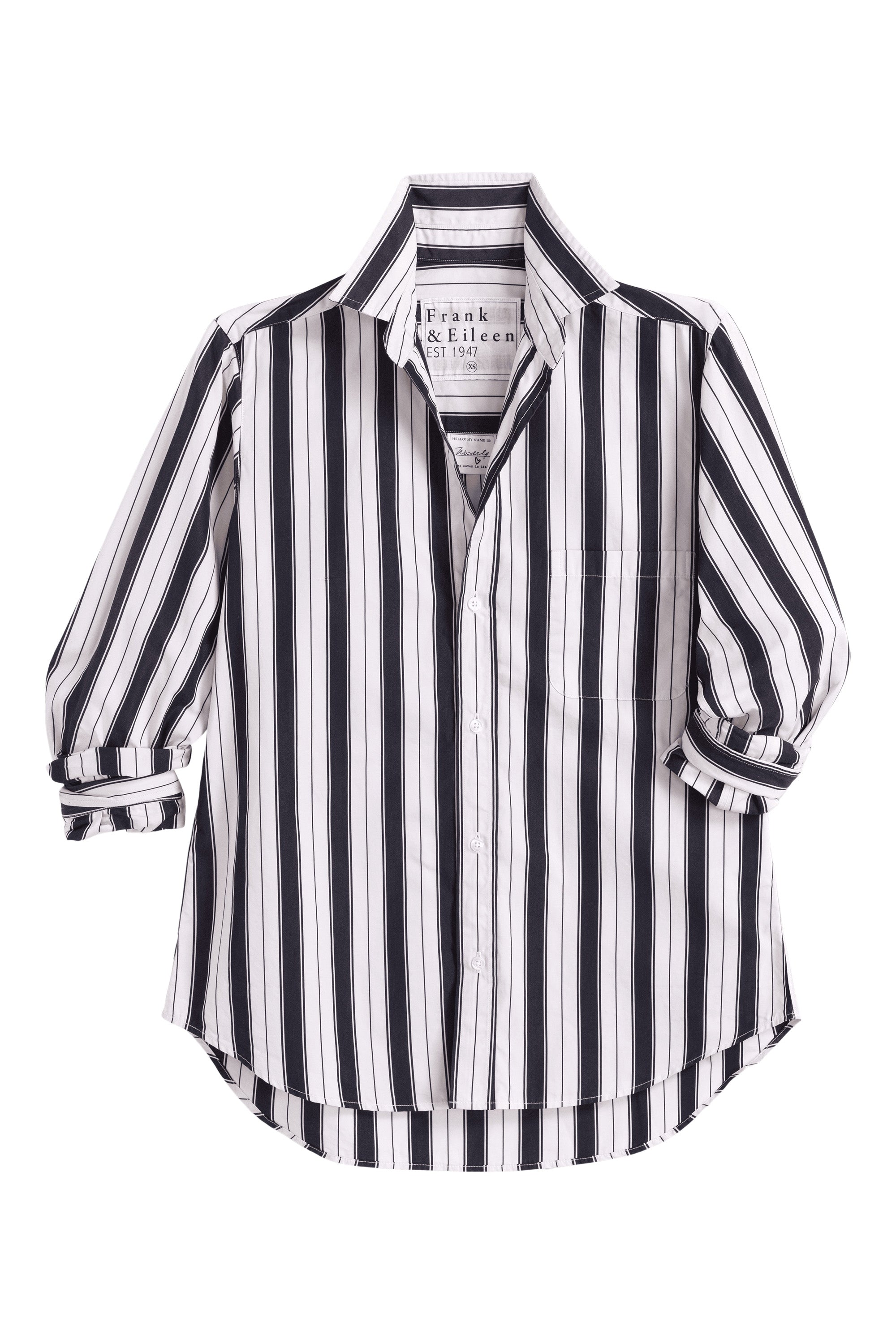 Frank & Eileen Waverly Button Up Shirt in Wide Black with Tan Stripe