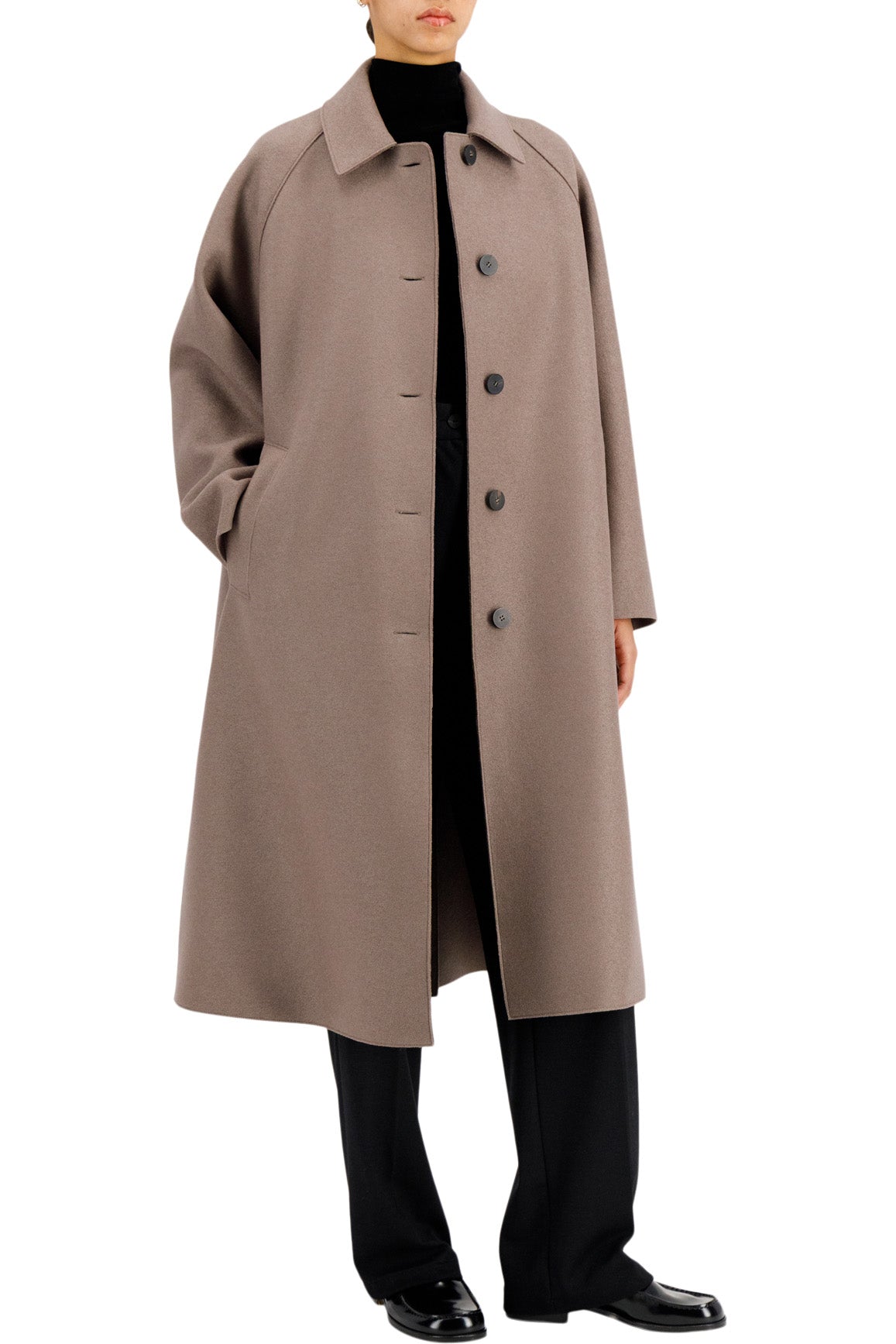 Harris Wharf London Balmacaan Pressed Wool Coat in Taupe