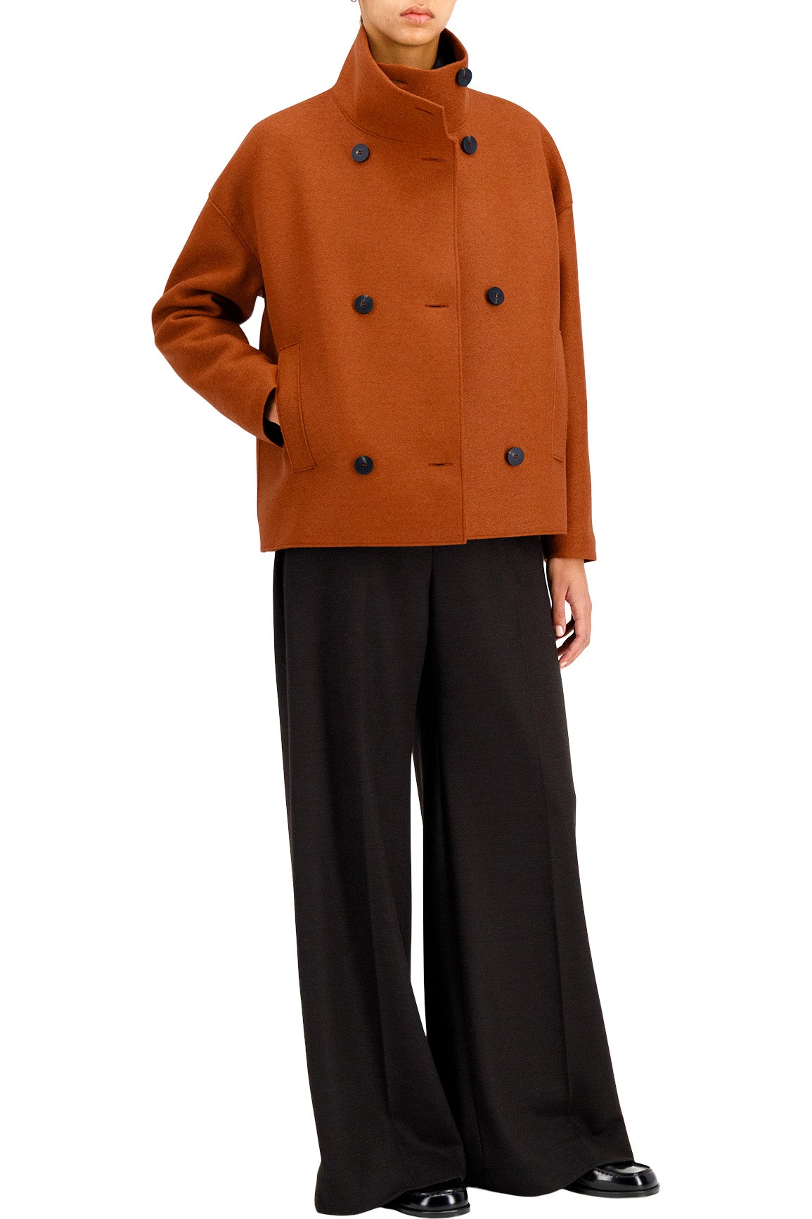 Harris Wharf London Cropped Funnel Jacket in Terracotta