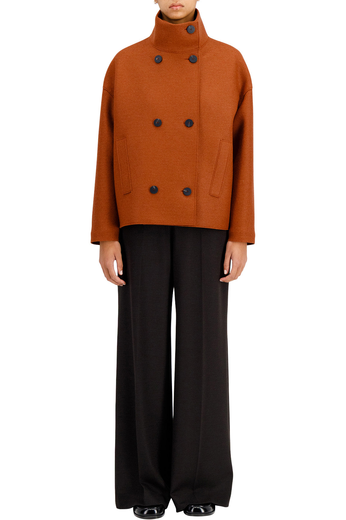 Harris Wharf London Cropped Funnel Jacket in Terracotta