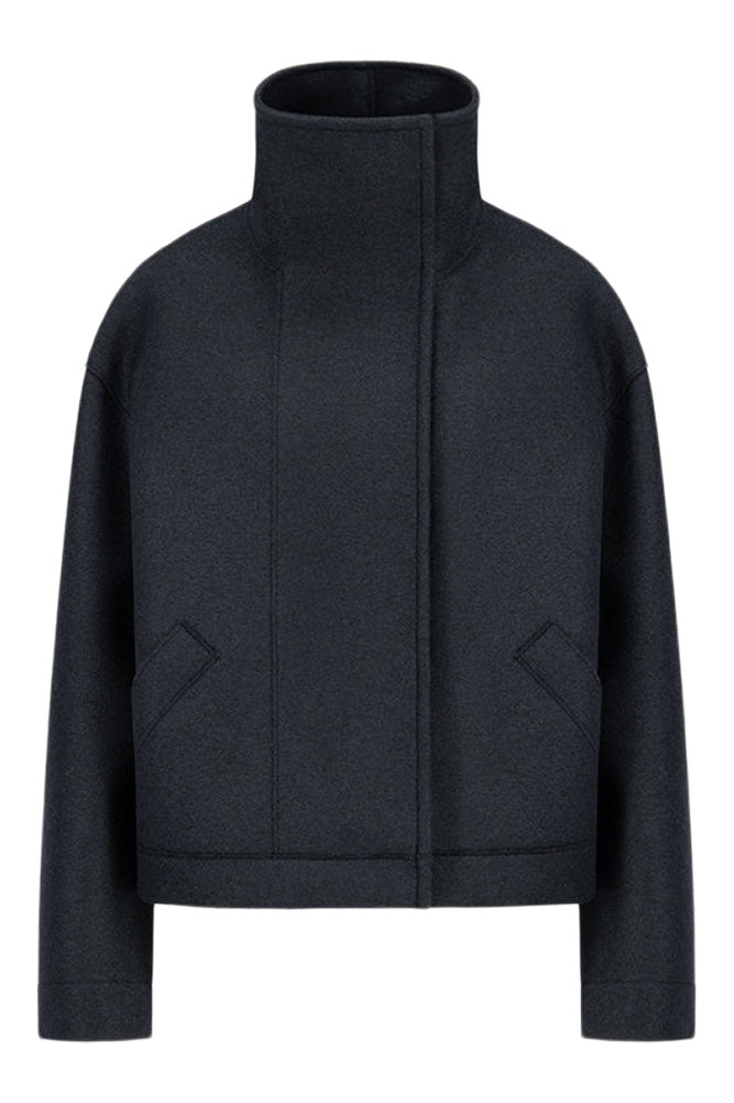Harris Wharf London Funnel Biker Jacket in Dark Blue