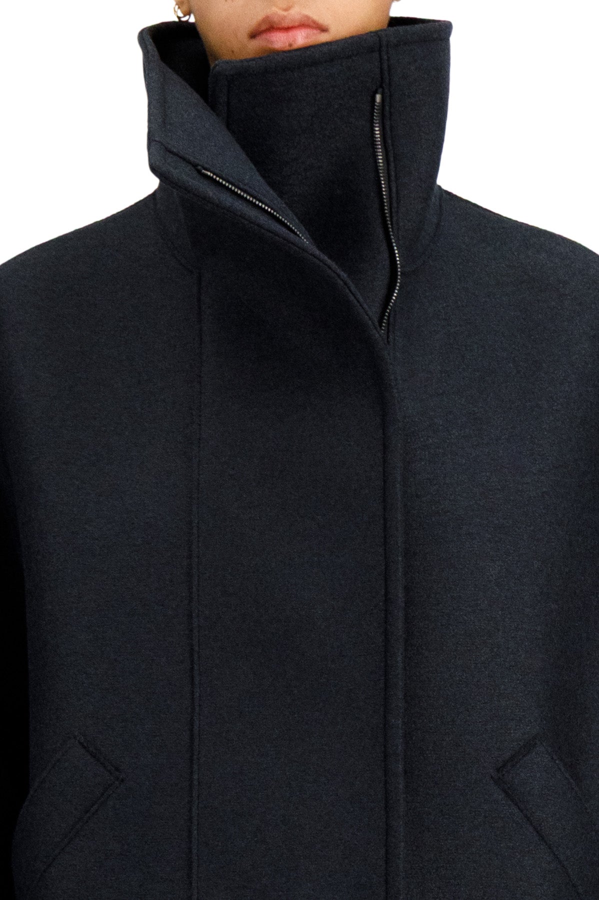 Harris Wharf London Funnel Biker Jacket in Dark Blue