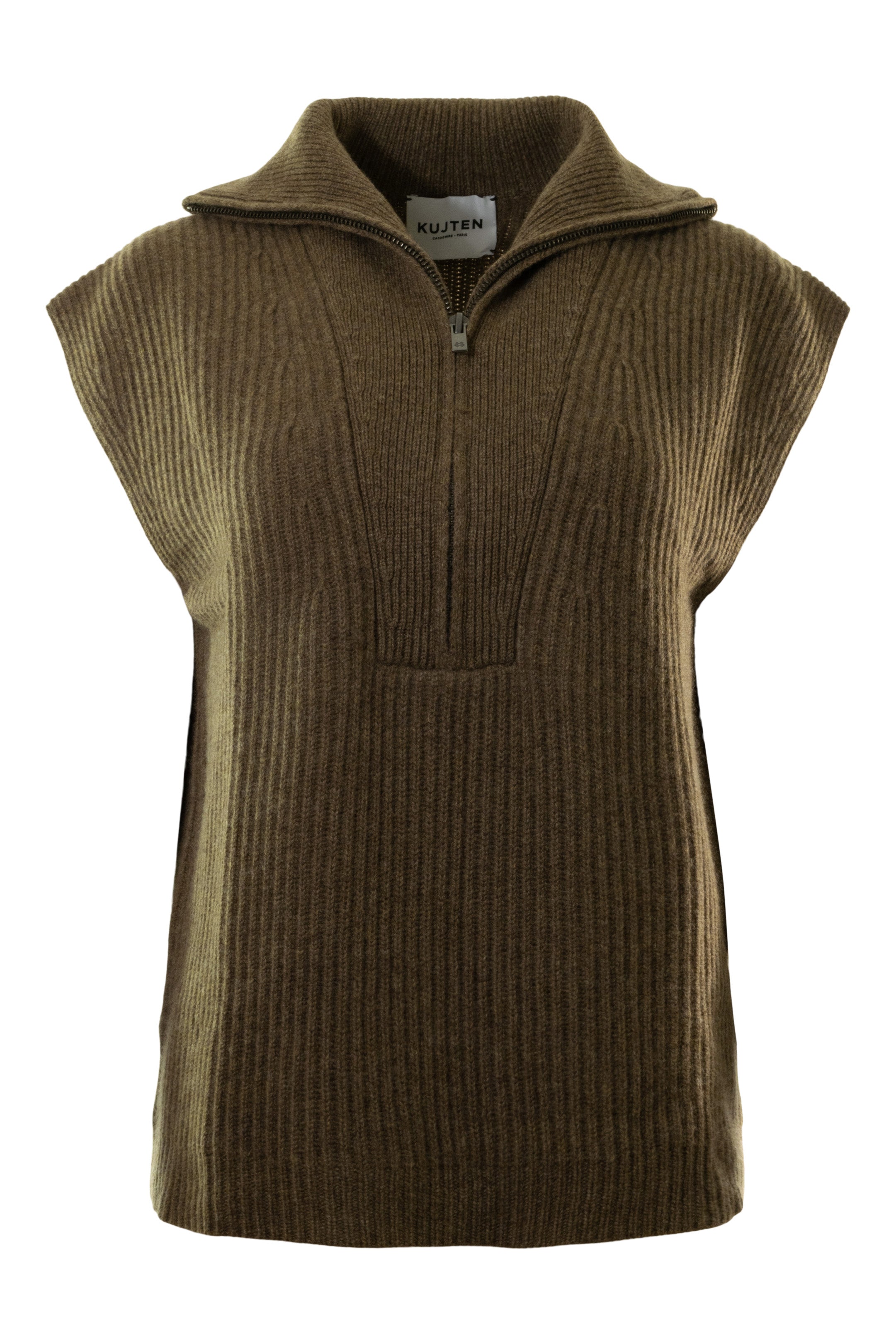 Kujten Frida Sleeveless Turtleneck Sweater in Kaki Chine