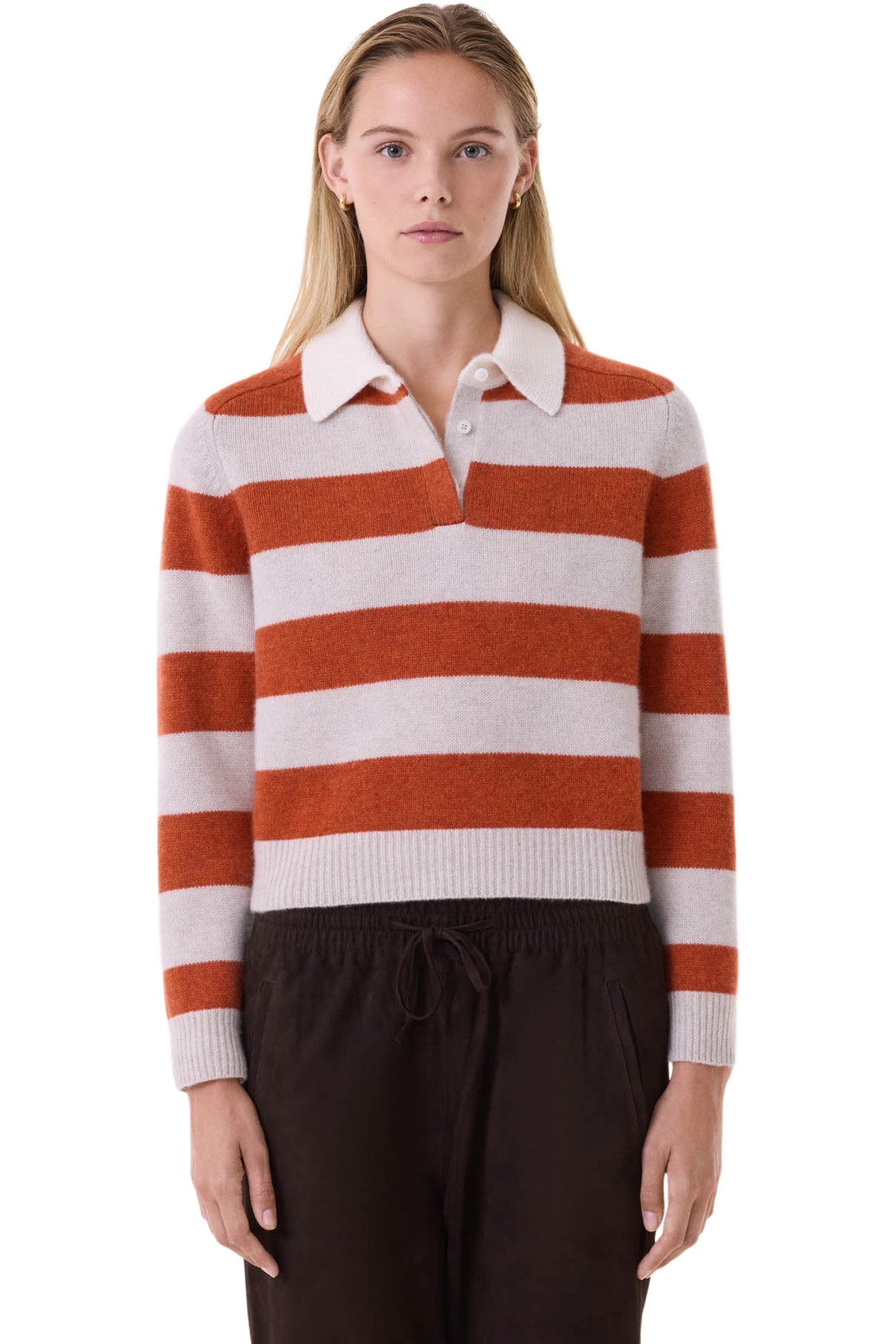 Kujten Royce Polo Striped Sweater in Orange Brule