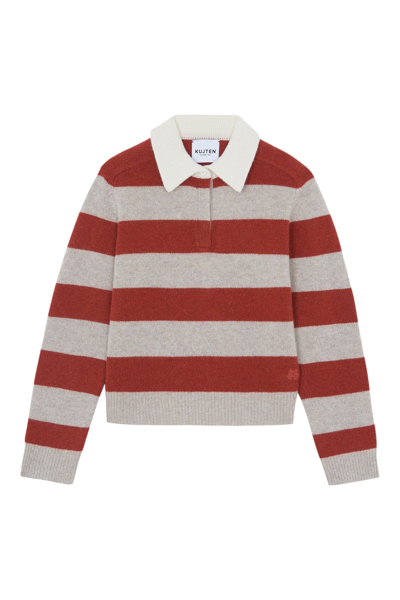 Kujten Royce Polo Striped Sweater in Orange Brule