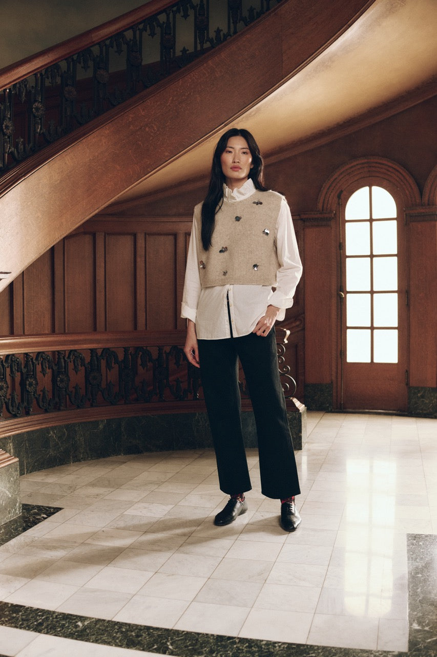 The Great The Embellished Sweater Vest in Fawn