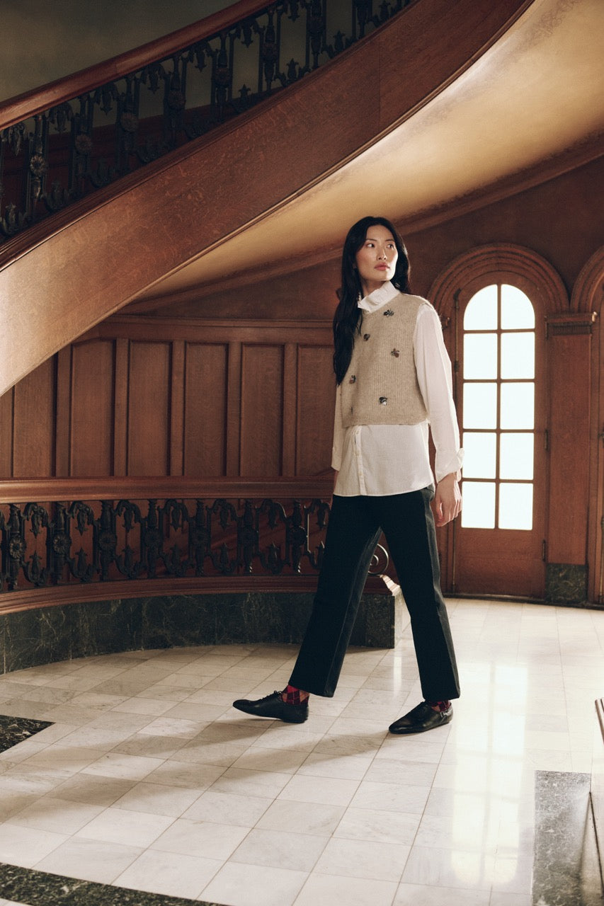 The Great The Embellished Sweater Vest in Fawn