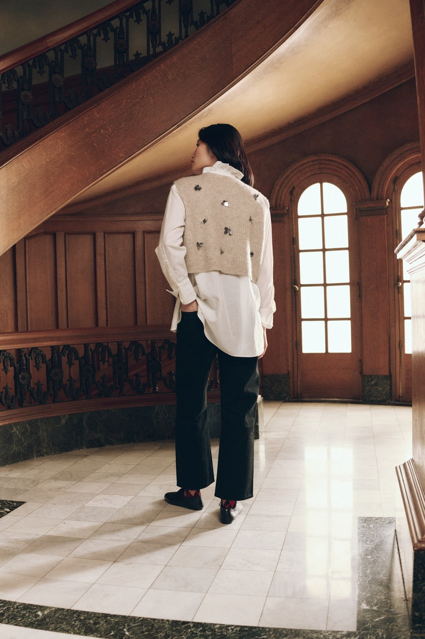 The Great The Embellished Sweater Vest in Fawn