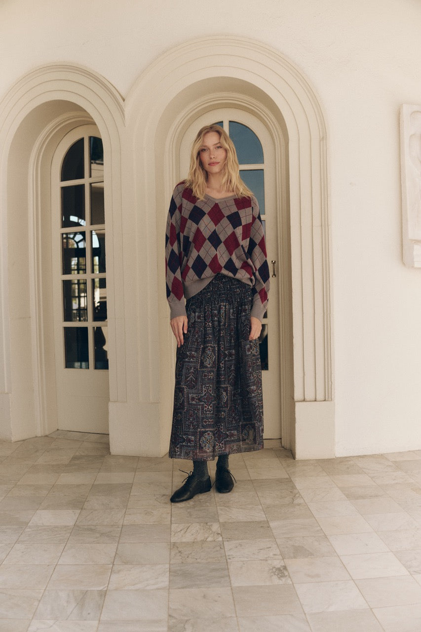 The Great The Argyle V-Neck Pullover in Heather Grey