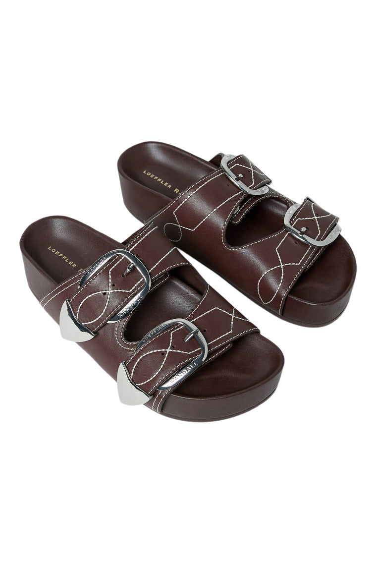 Loeffler Randall Nico Two−Band Sandal in Espresso-Cream Nappa Leather