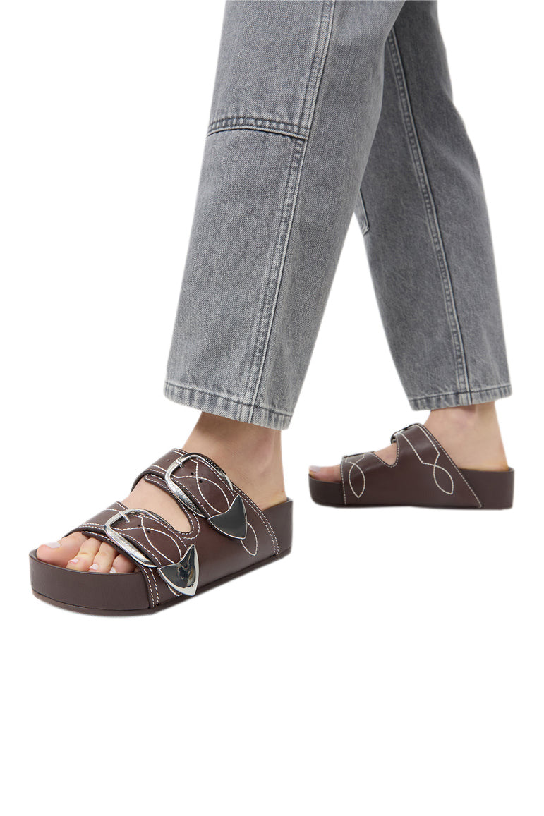 Loeffler Randall Nico Two−Band Sandal in Espresso-Cream Nappa Leather