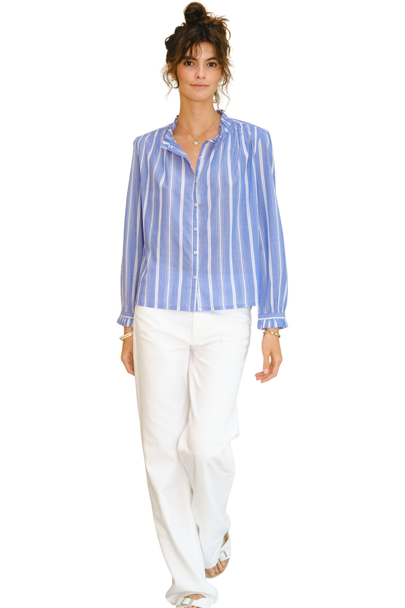 M.A.B.E Chrissie Long Sleeve Top in Blue Stripe