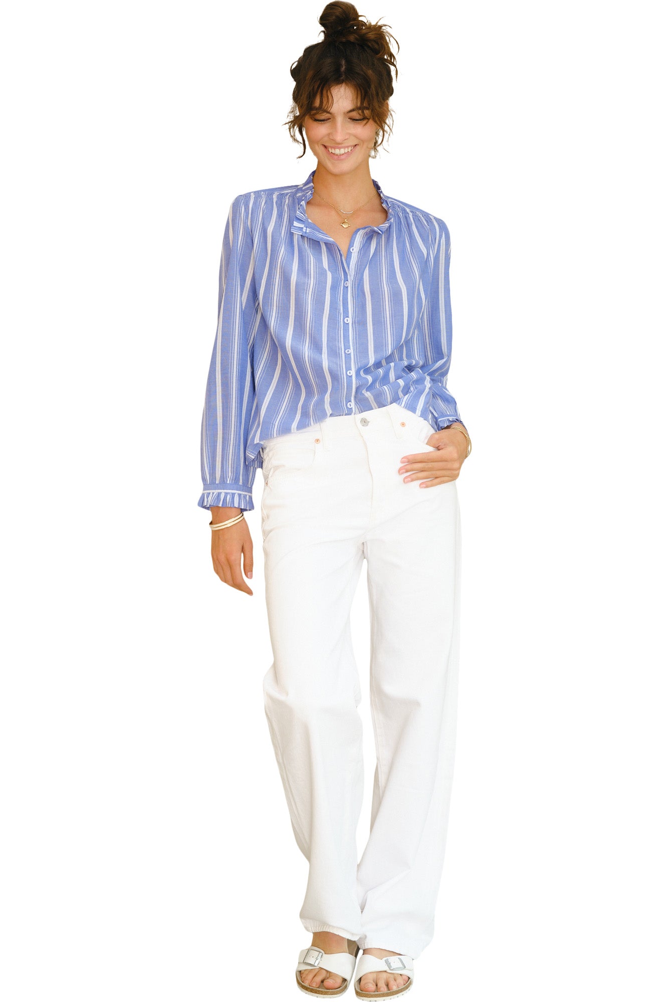 M.A.B.E Chrissie Long Sleeve Top in Blue Stripe