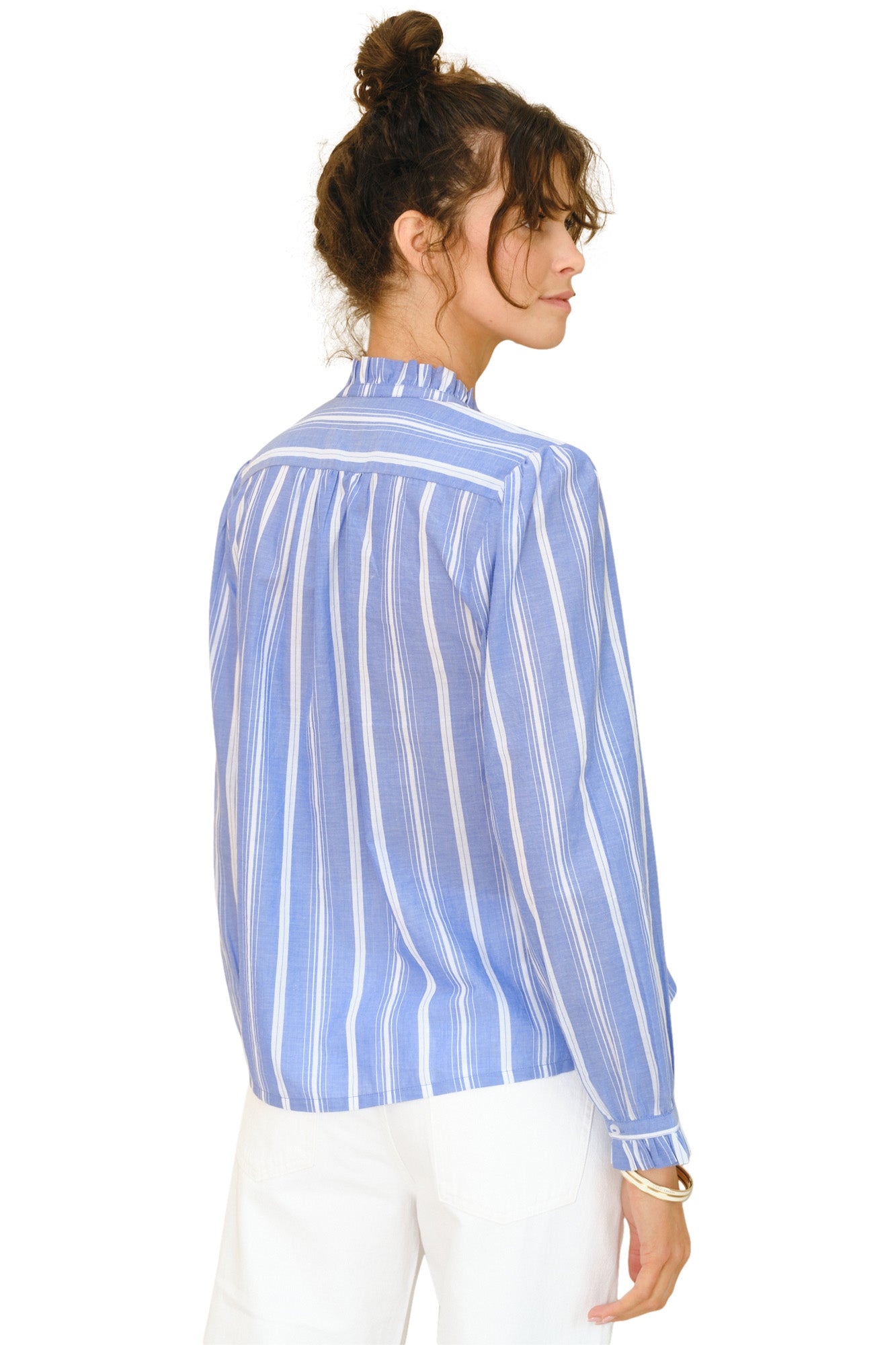 M.A.B.E Chrissie Long Sleeve Top in Blue Stripe