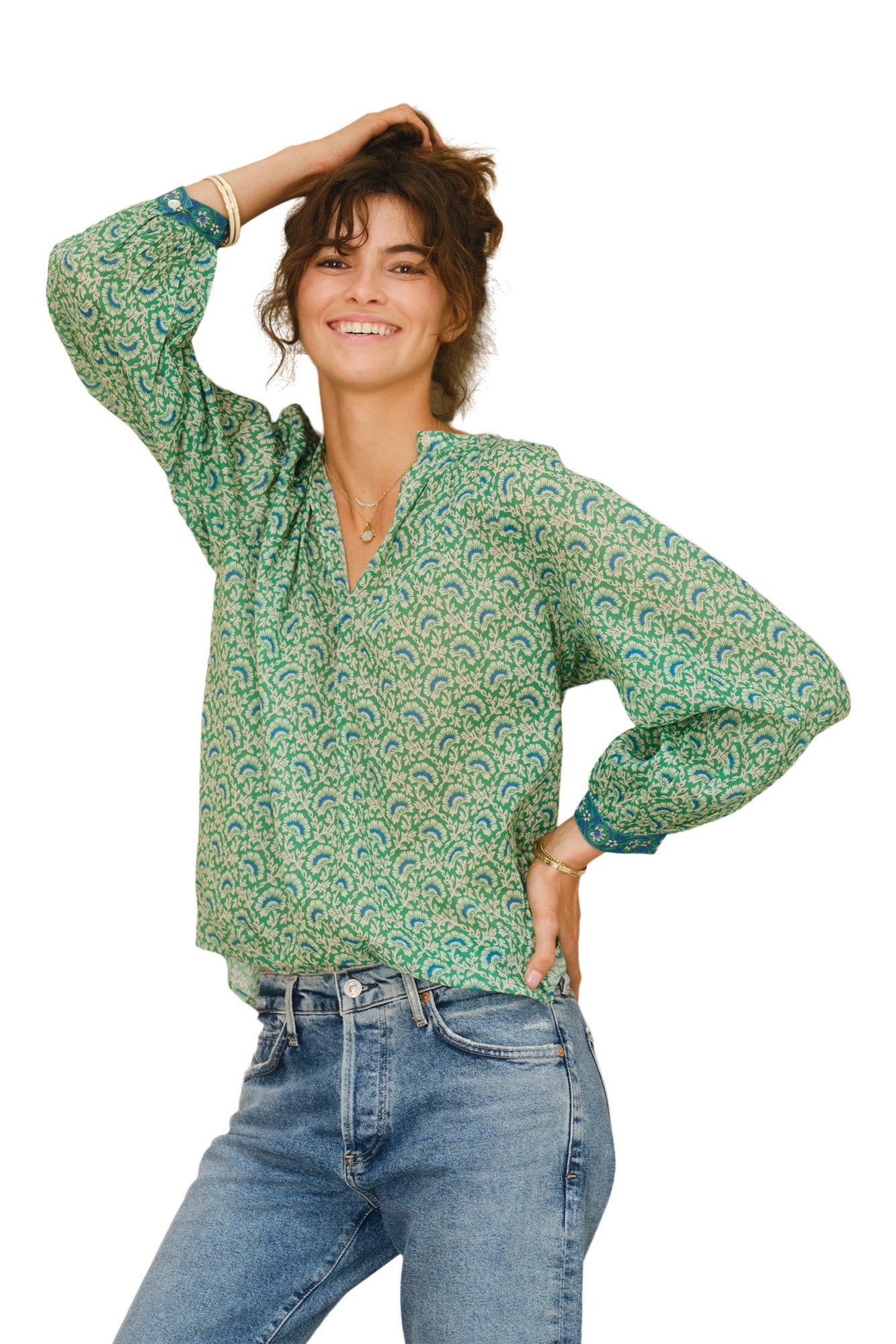 M.A.B.E Dana Long Sleeve Top in Green