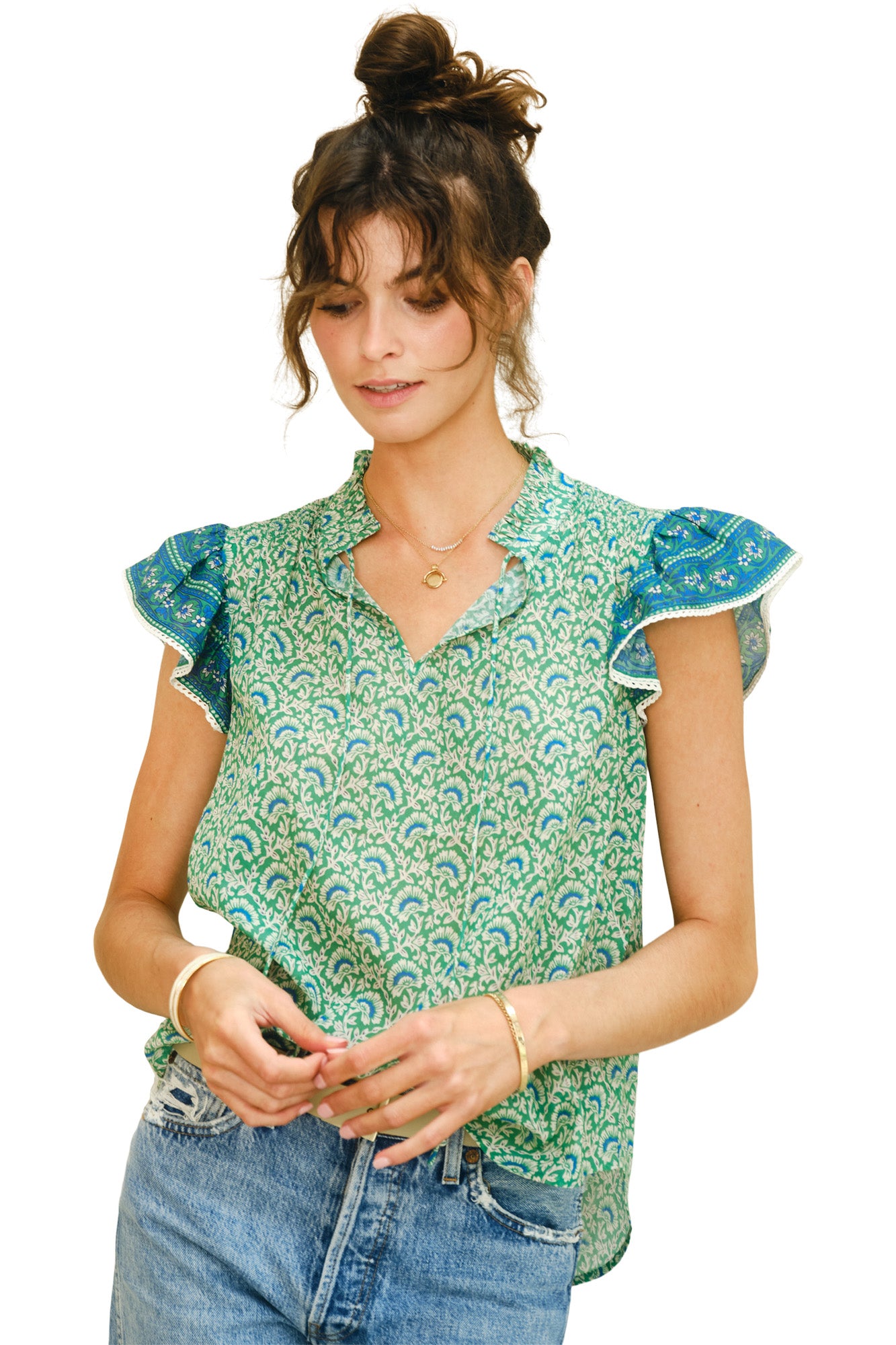 M.A.B.E Dana Short Sleeve Top in Green