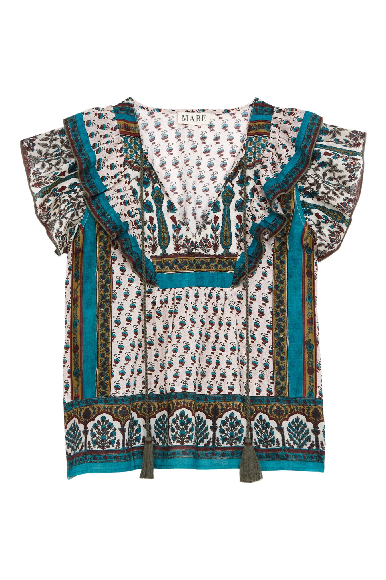 M.A.B.E Devi Print Frill Top in Multi
